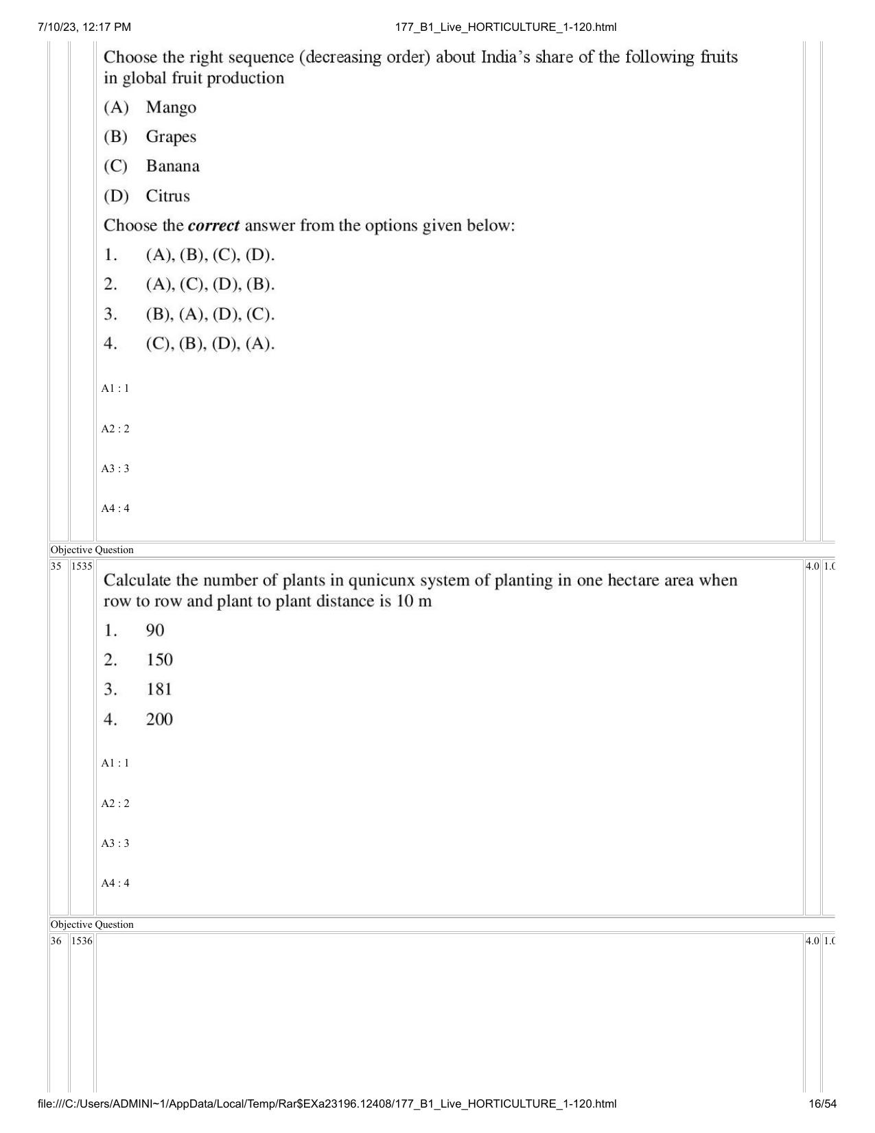 ICAR AIEEA PG 2023 HORTICULTURE Question Paper - Page 16