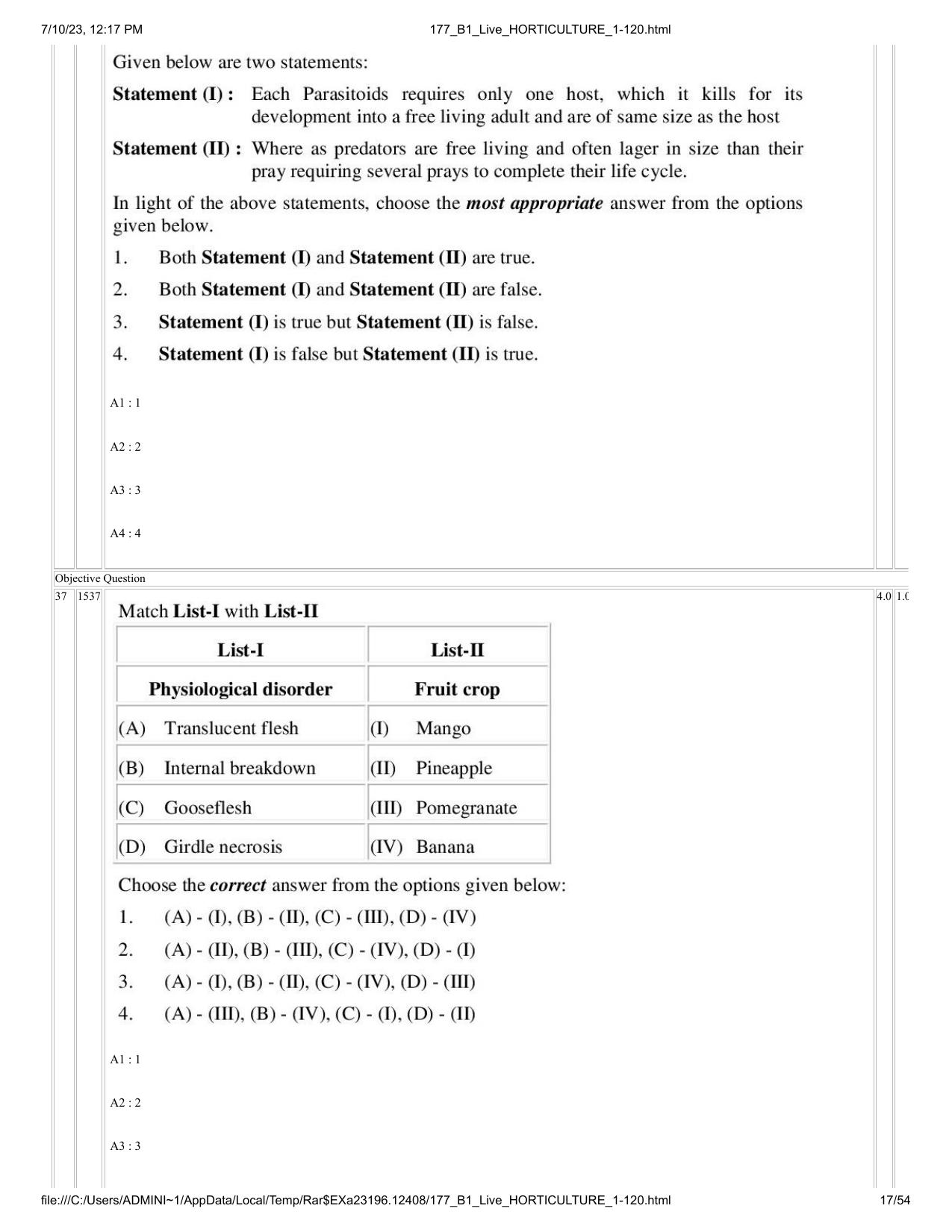 ICAR AIEEA PG 2023 HORTICULTURE Question Paper - Page 17