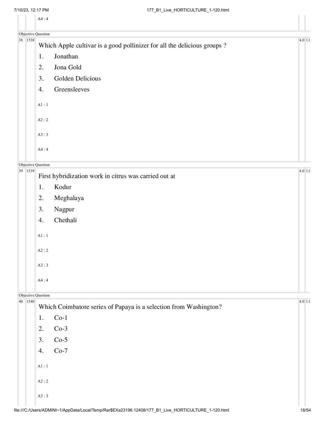 ICAR AIEEA PG 2023 HORTICULTURE Question Paper - Page 18