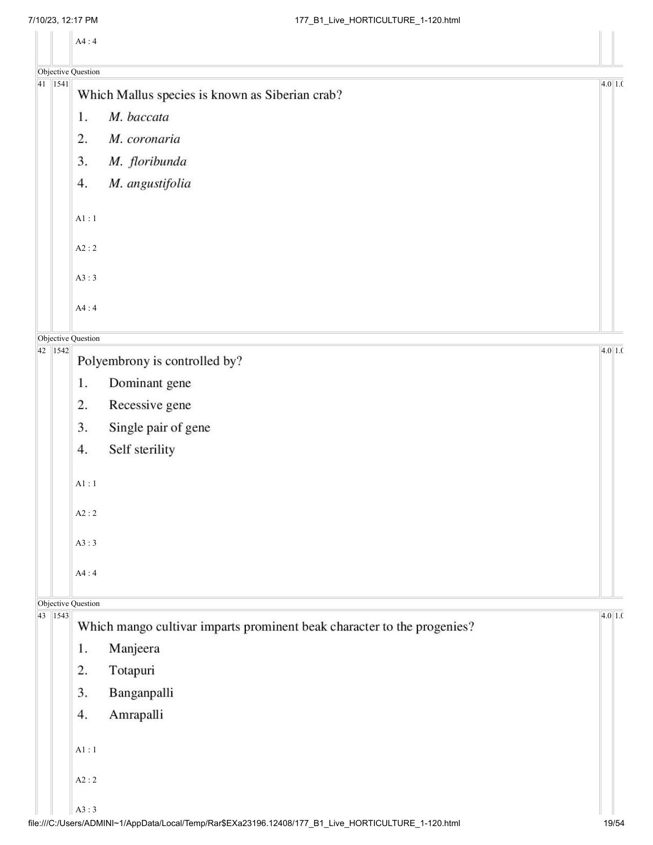 ICAR AIEEA PG 2023 HORTICULTURE Question Paper - Page 19