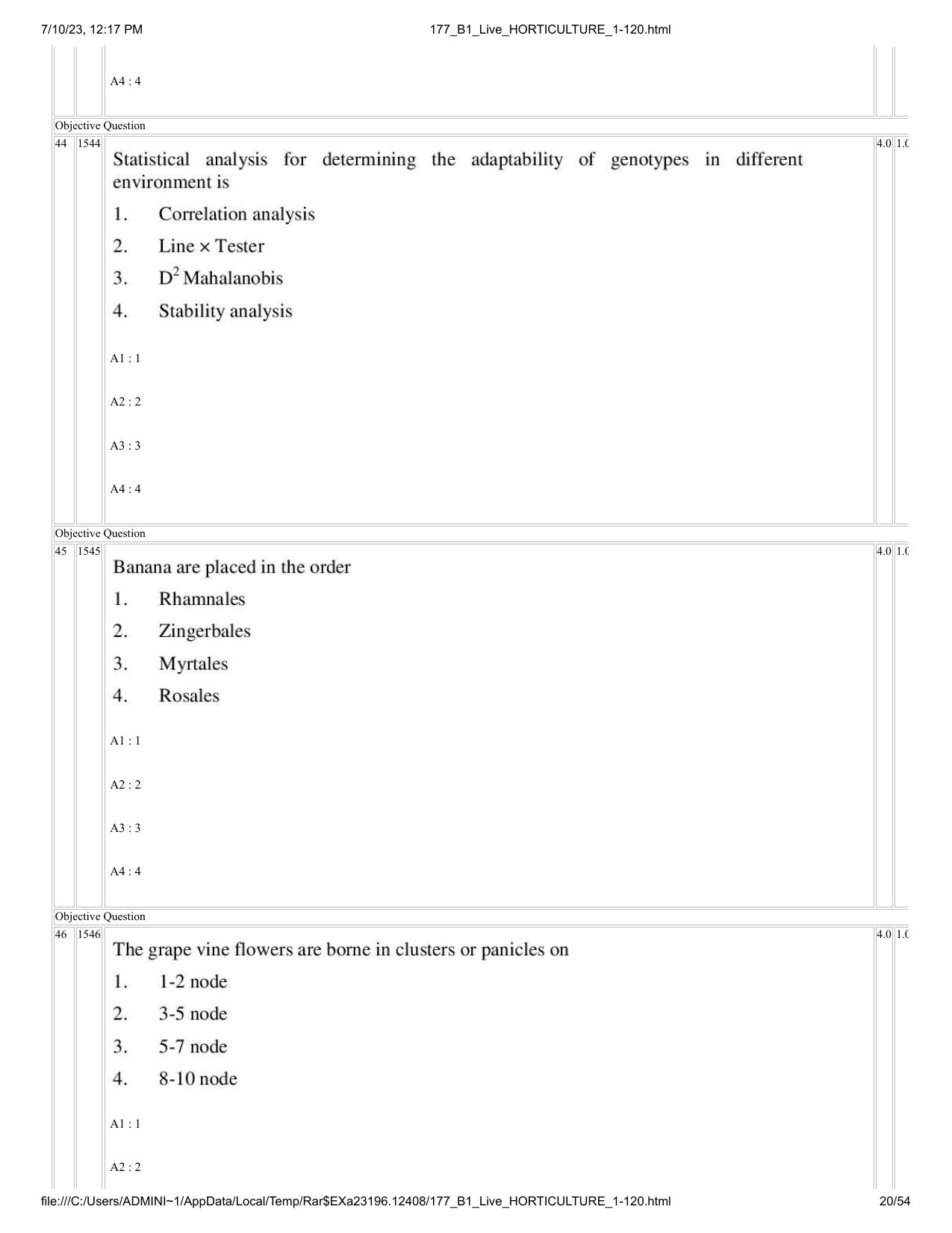 ICAR AIEEA PG 2023 HORTICULTURE Question Paper - Page 20