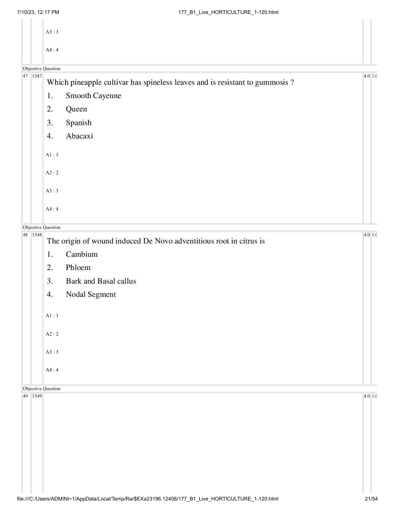 ICAR AIEEA PG 2023 HORTICULTURE Question Paper - Page 21