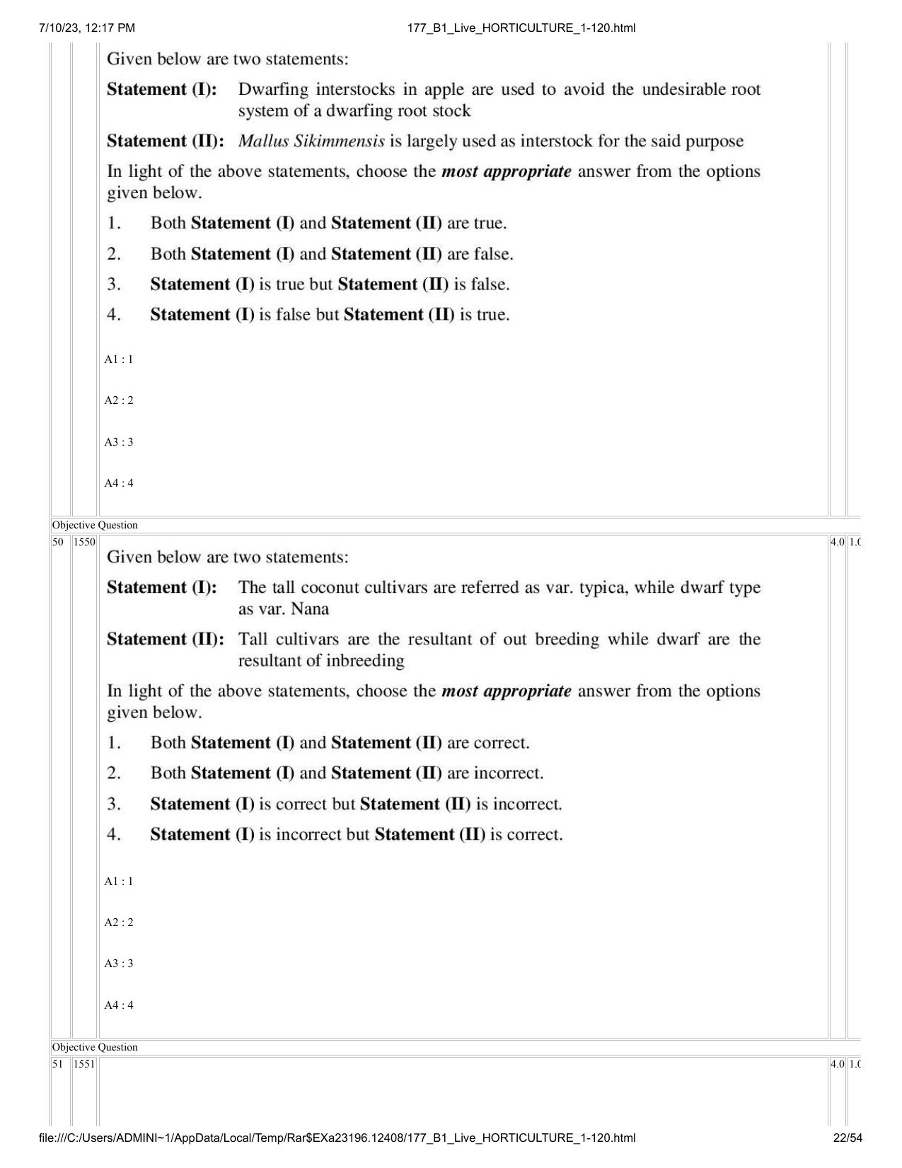 ICAR AIEEA PG 2023 HORTICULTURE Question Paper - Page 22