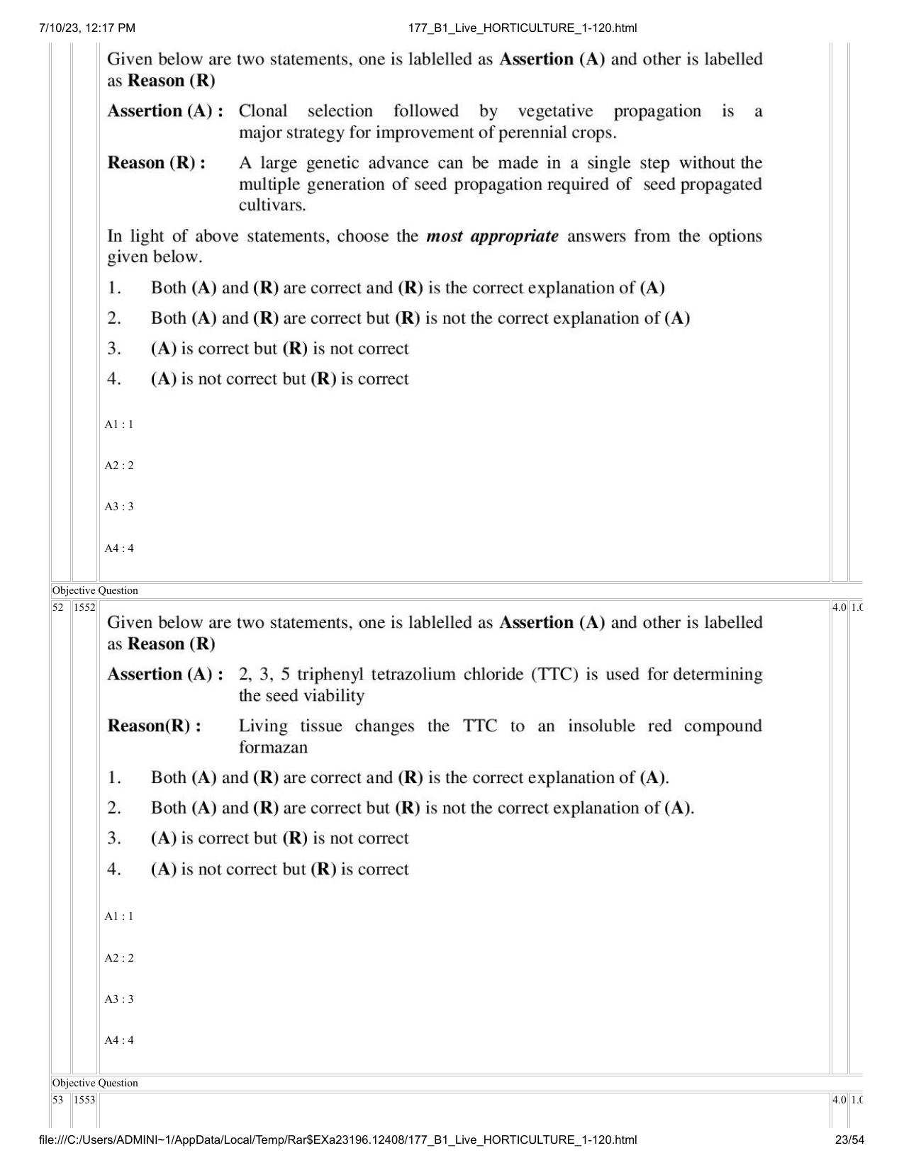 ICAR AIEEA PG 2023 HORTICULTURE Question Paper - Page 23