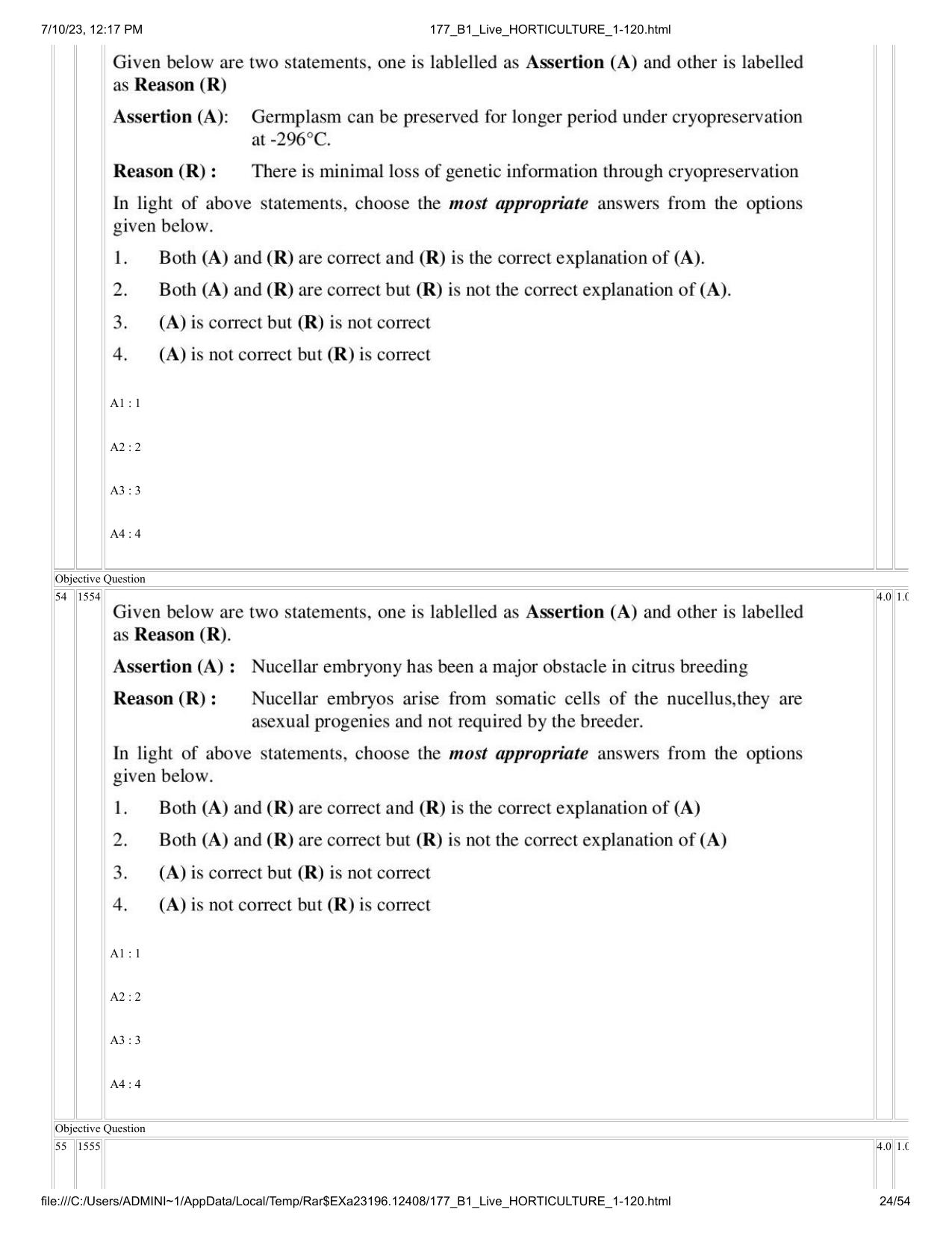 ICAR AIEEA PG 2023 HORTICULTURE Question Paper - Page 24