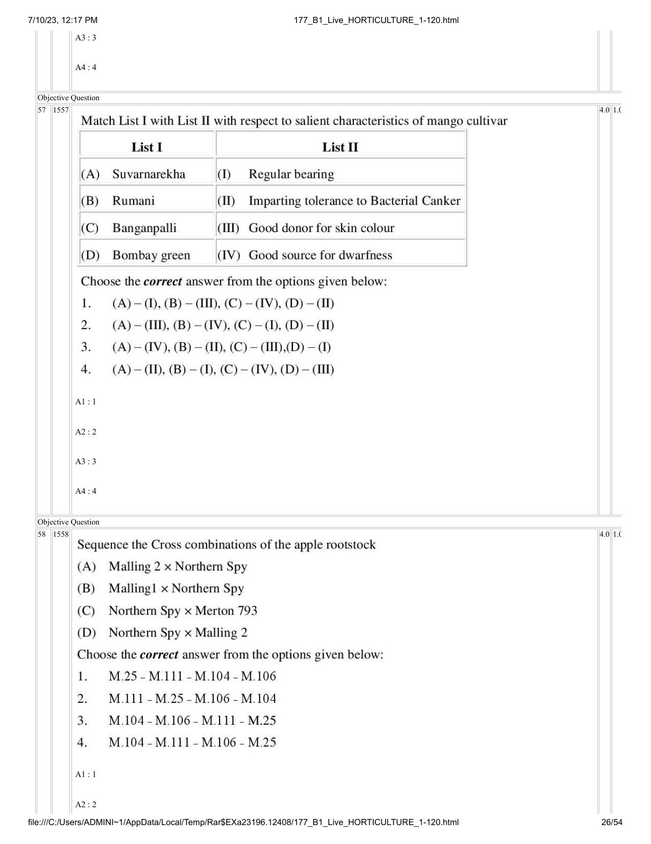 ICAR AIEEA PG 2023 HORTICULTURE Question Paper - Page 26