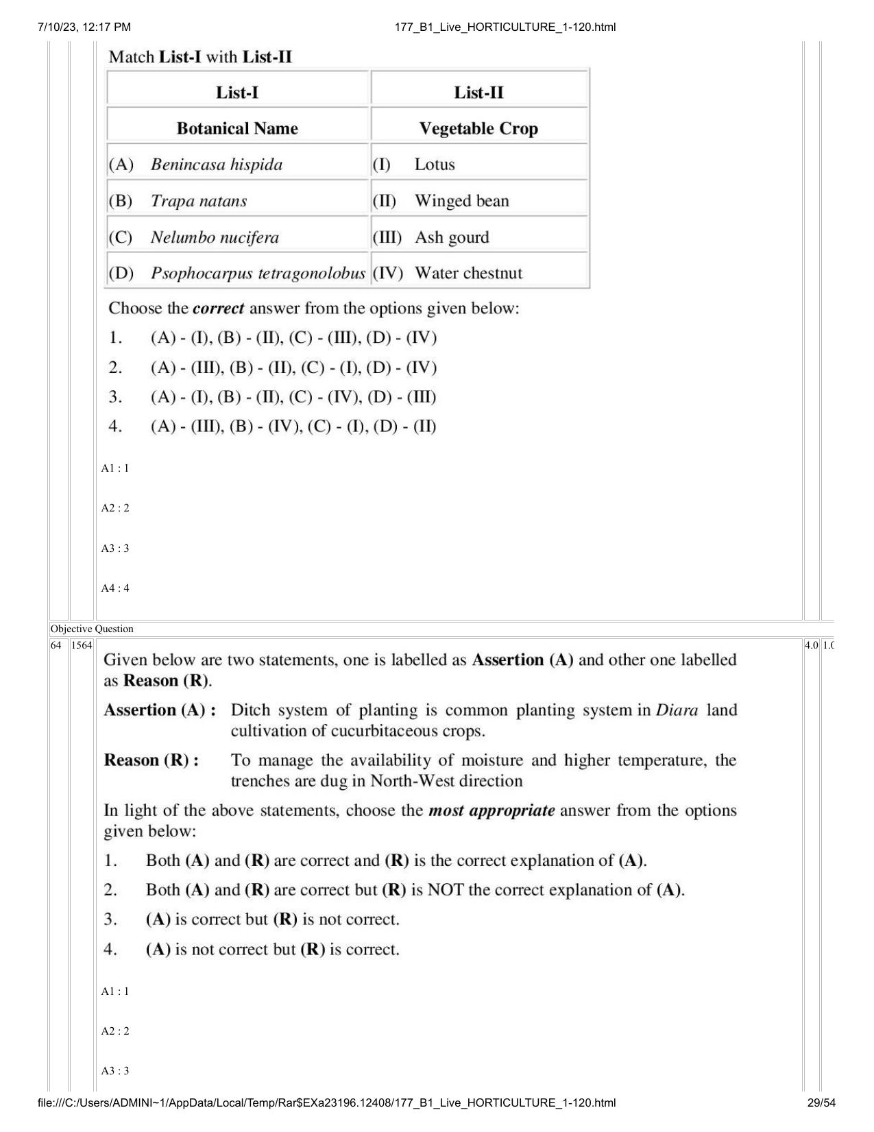ICAR AIEEA PG 2023 HORTICULTURE Question Paper - Page 29