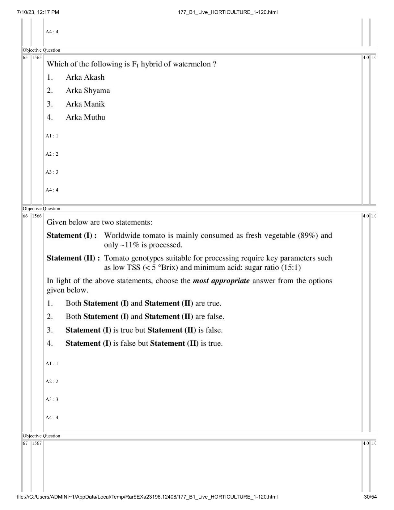 ICAR AIEEA PG 2023 HORTICULTURE Question Paper - Page 30