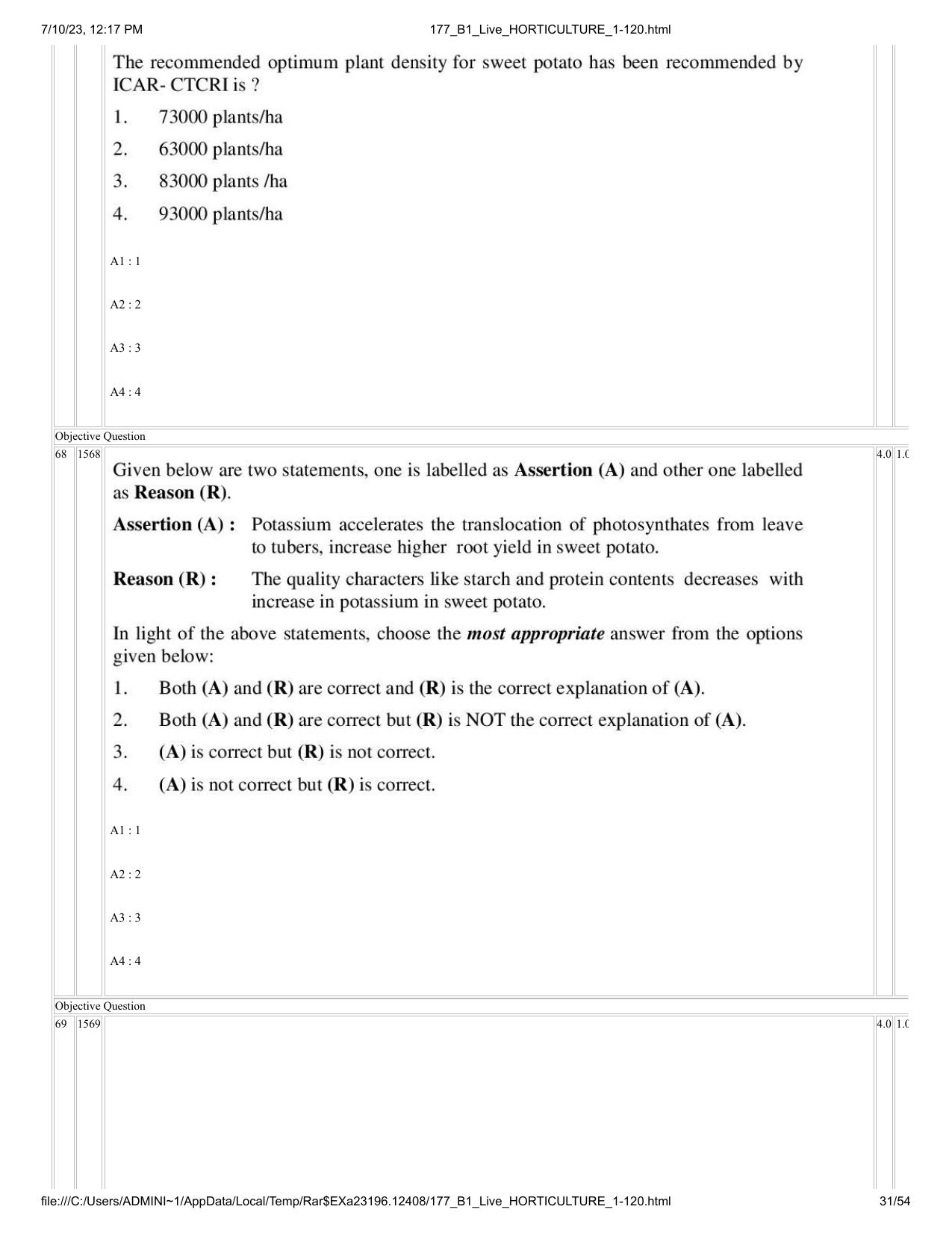 ICAR AIEEA PG 2023 HORTICULTURE Question Paper - Page 31
