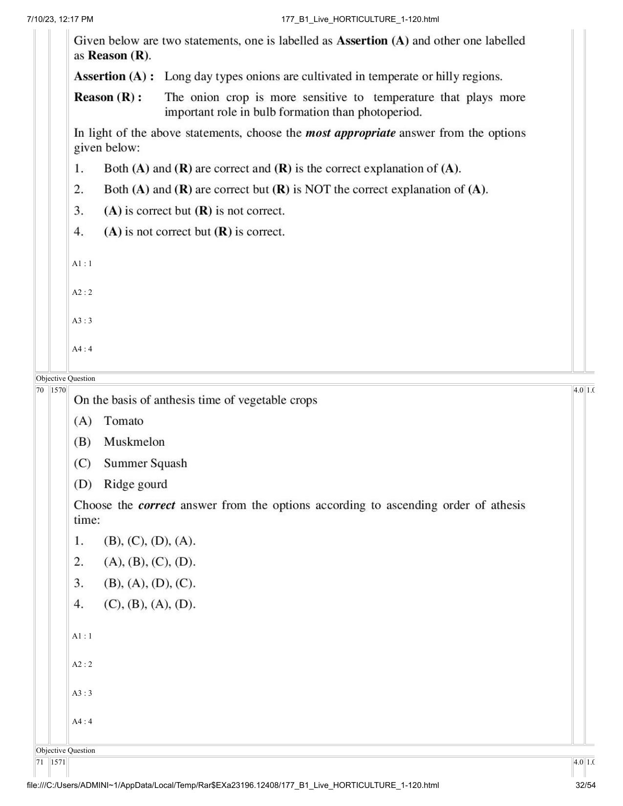ICAR AIEEA PG 2023 HORTICULTURE Question Paper - Page 32