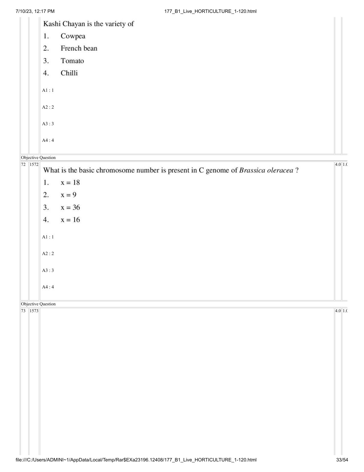 ICAR AIEEA PG 2023 HORTICULTURE Question Paper - Page 33