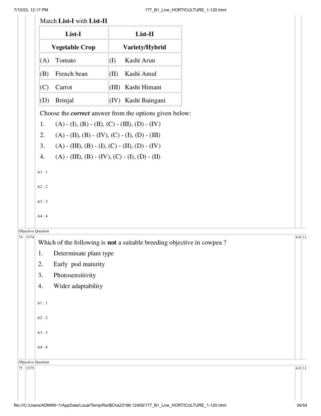 ICAR AIEEA PG 2023 HORTICULTURE Question Paper - Page 34