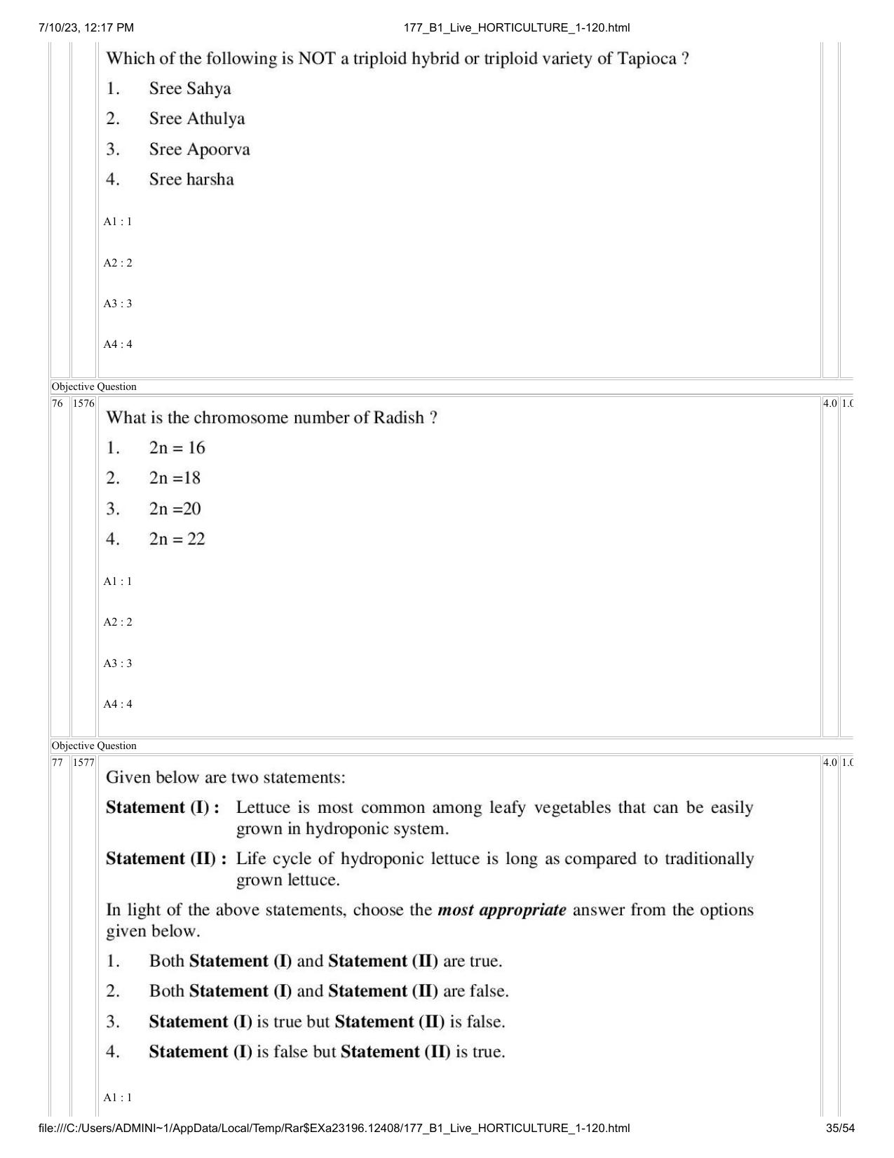 ICAR AIEEA PG 2023 HORTICULTURE Question Paper - Page 35