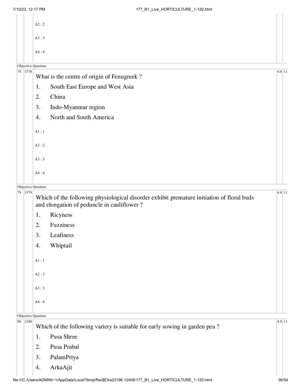 ICAR AIEEA PG 2023 HORTICULTURE Question Paper - Page 36