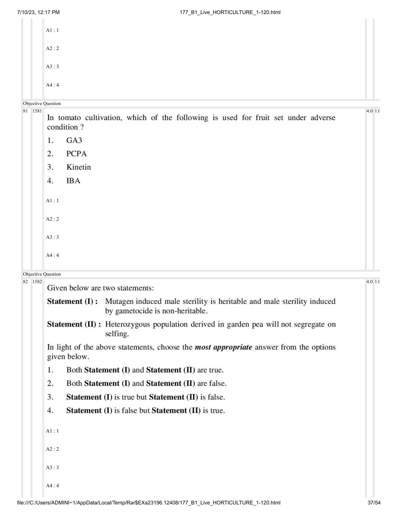 ICAR AIEEA PG 2023 HORTICULTURE Question Paper - Page 37
