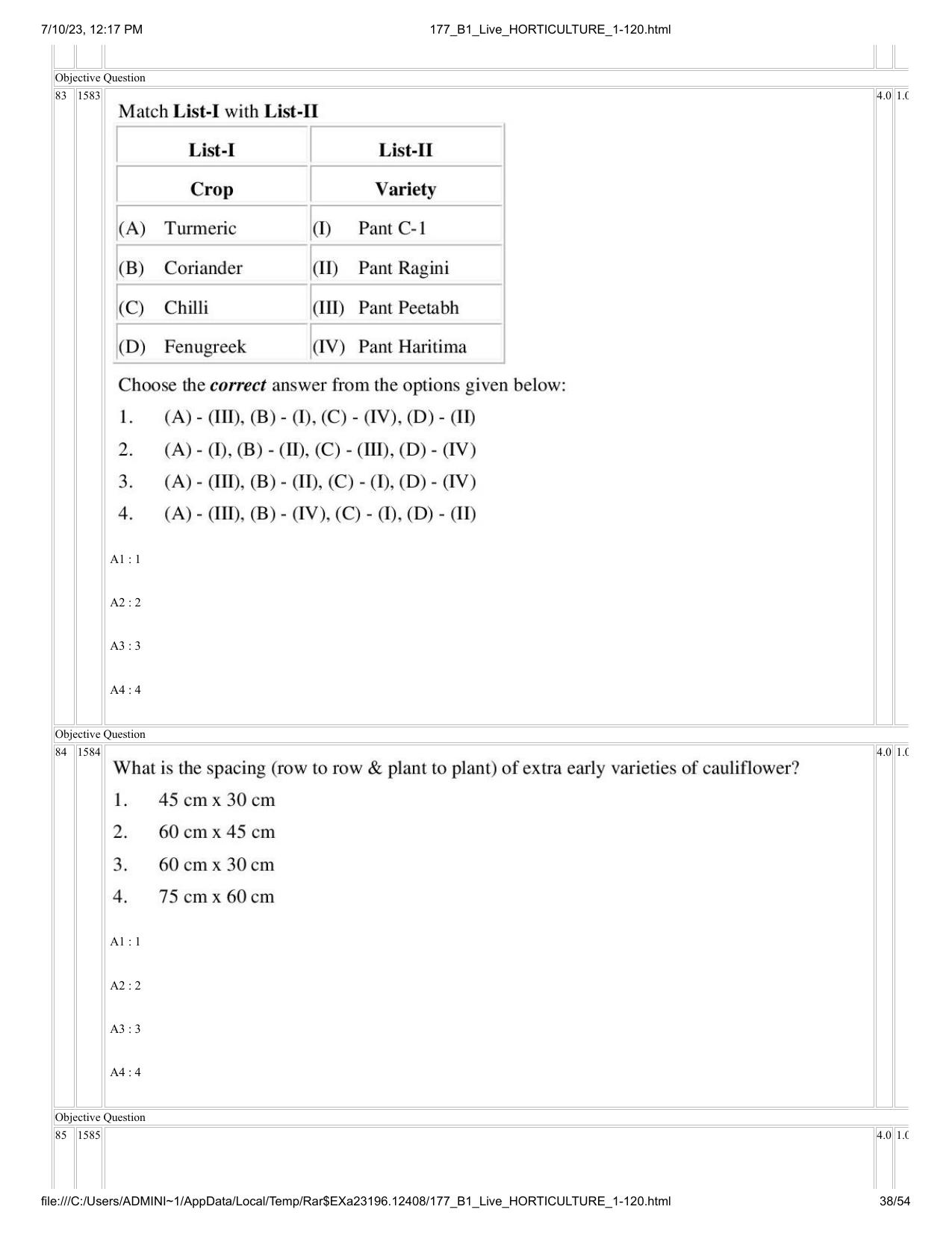 ICAR AIEEA PG 2023 HORTICULTURE Question Paper - Page 38
