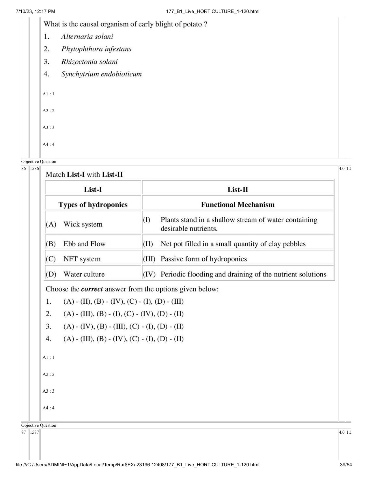 ICAR AIEEA PG 2023 HORTICULTURE Question Paper - Page 39