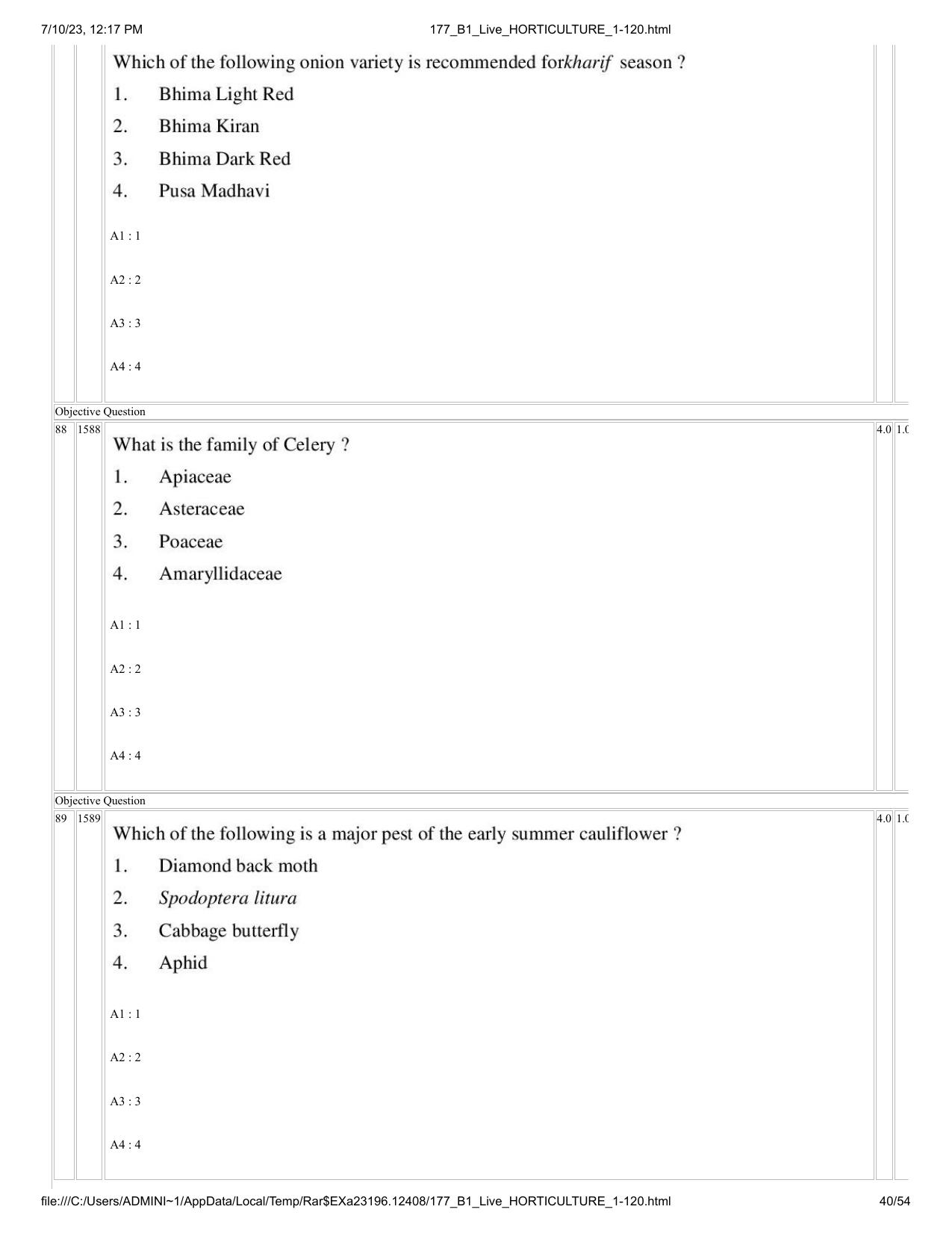 ICAR AIEEA PG 2023 HORTICULTURE Question Paper - Page 40