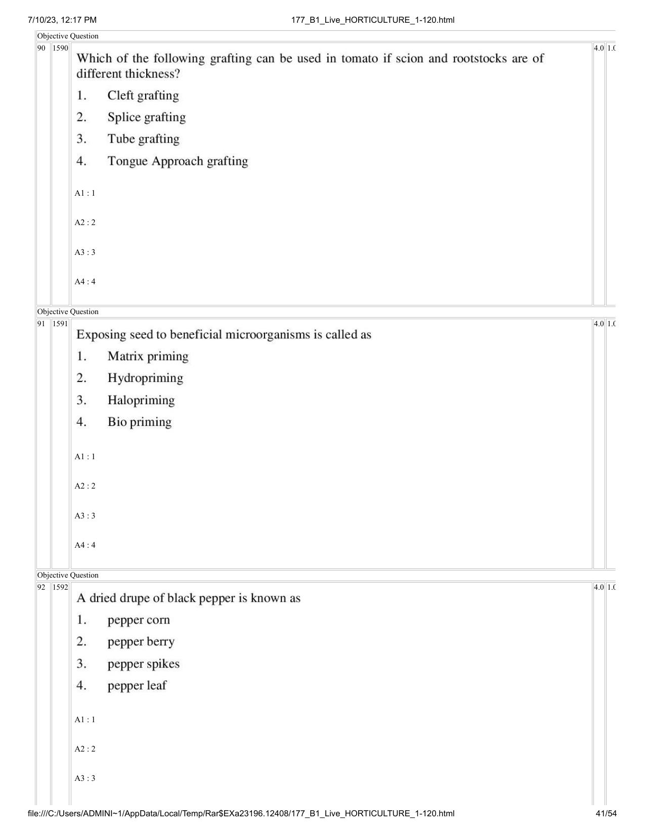 ICAR AIEEA PG 2023 HORTICULTURE Question Paper - Page 41