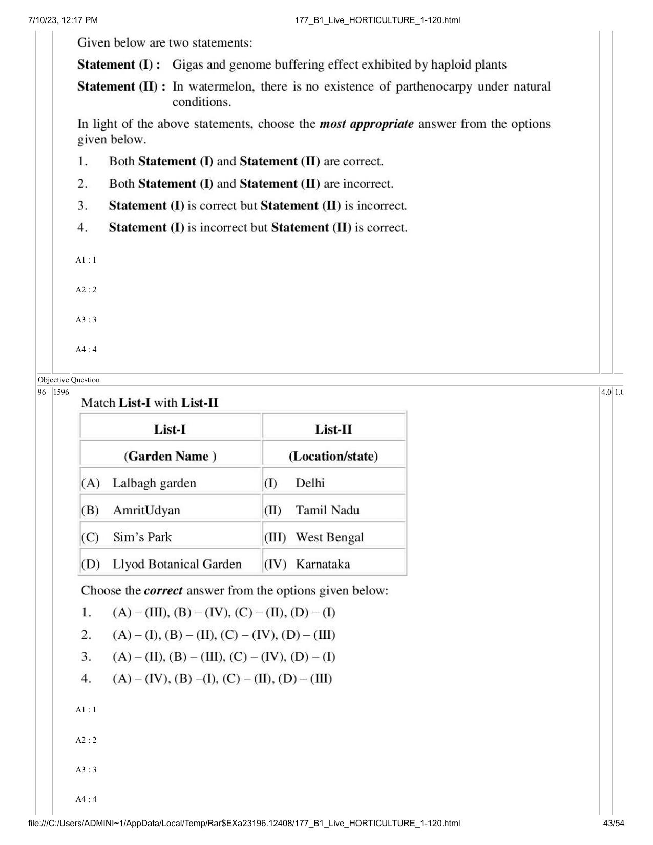 ICAR AIEEA PG 2023 HORTICULTURE Question Paper - Page 43