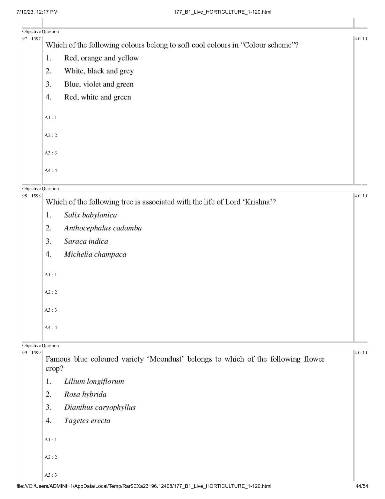 ICAR AIEEA PG 2023 HORTICULTURE Question Paper - Page 44