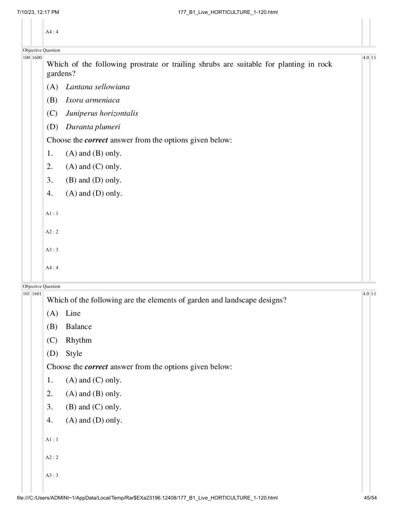 ICAR AIEEA PG 2023 HORTICULTURE Question Paper - Page 45