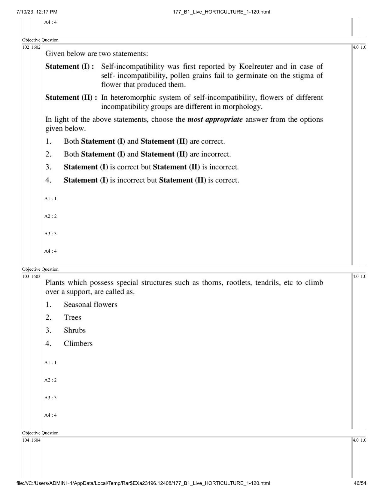 ICAR AIEEA PG 2023 HORTICULTURE Question Paper - Page 46