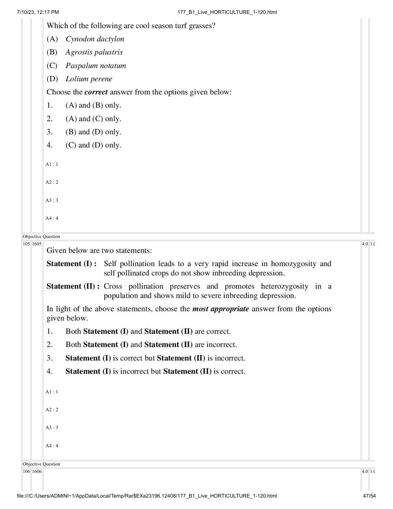 ICAR AIEEA PG 2023 HORTICULTURE Question Paper - Page 47