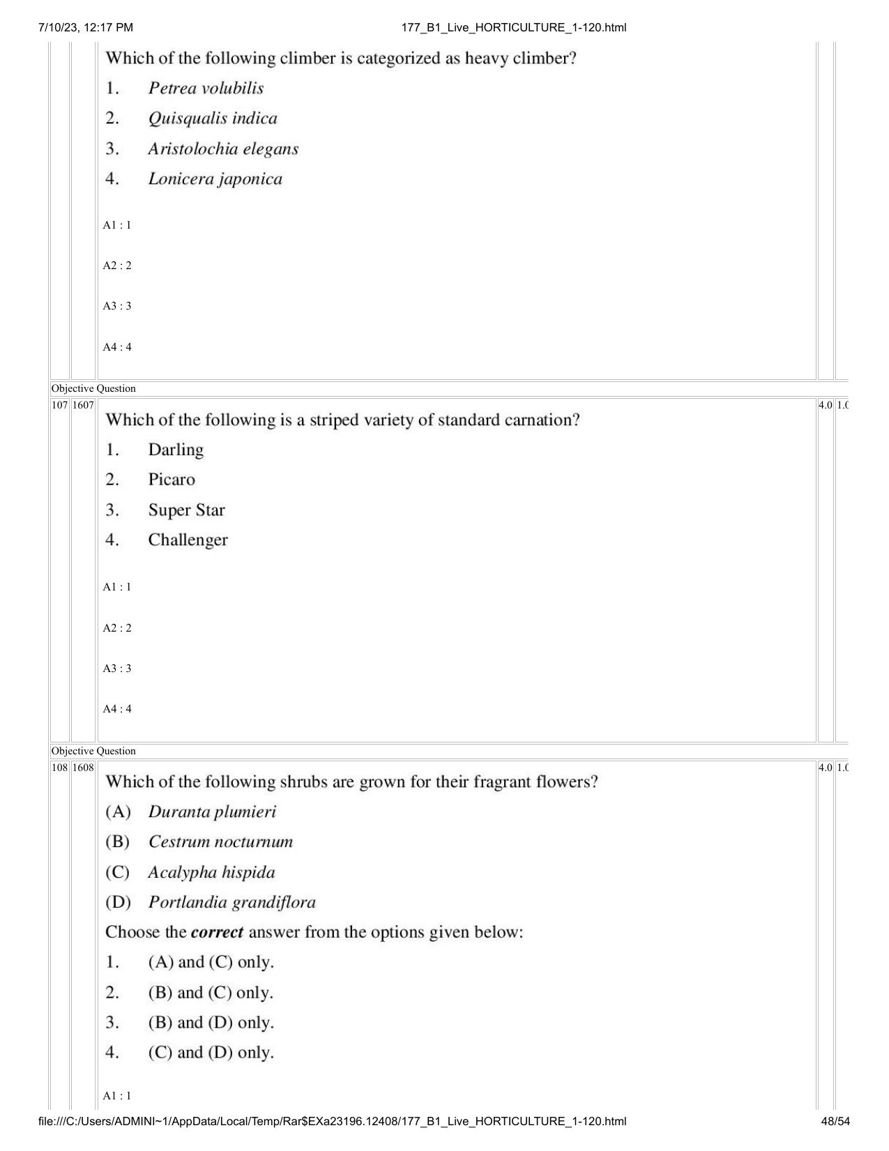 ICAR AIEEA PG 2023 HORTICULTURE Question Paper - Page 48