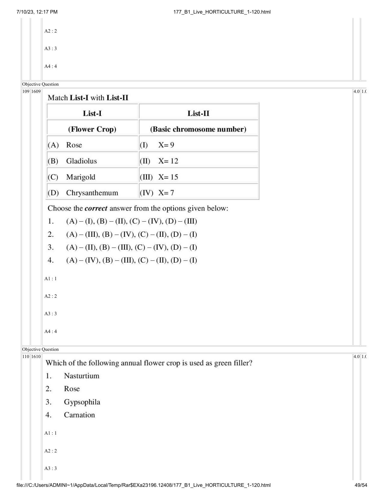 ICAR AIEEA PG 2023 HORTICULTURE Question Paper - Page 49