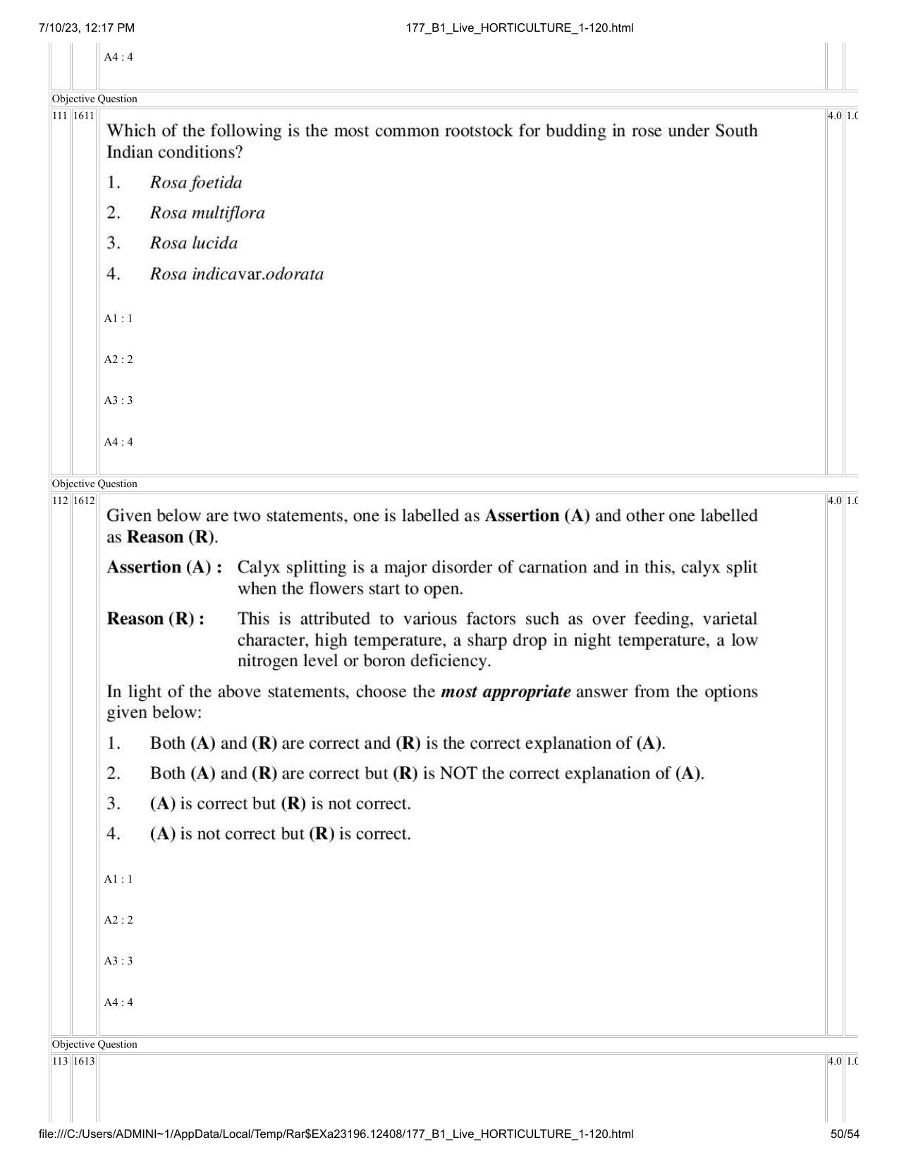 ICAR AIEEA PG 2023 HORTICULTURE Question Paper - Page 50