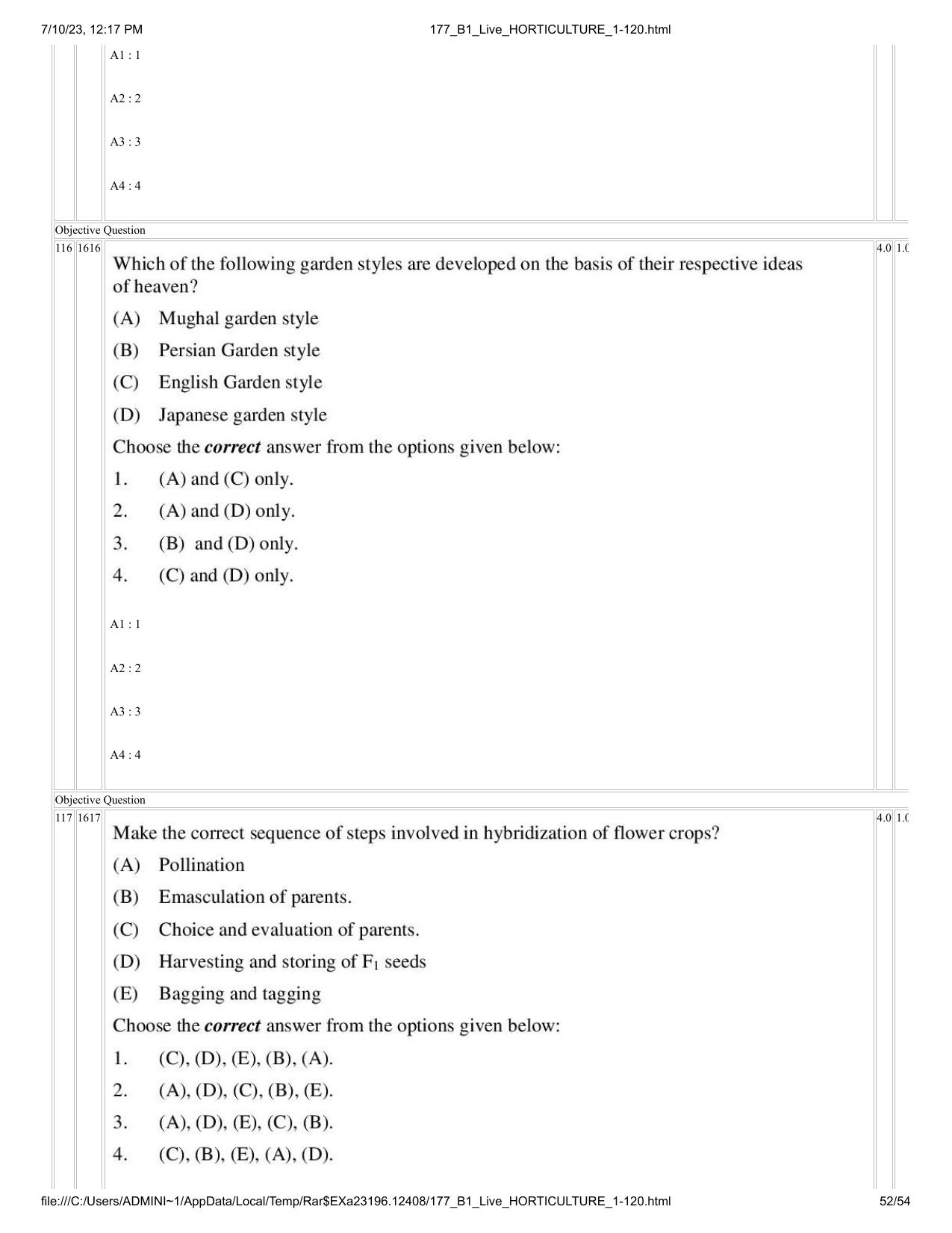 ICAR AIEEA PG 2023 HORTICULTURE Question Paper - Page 52