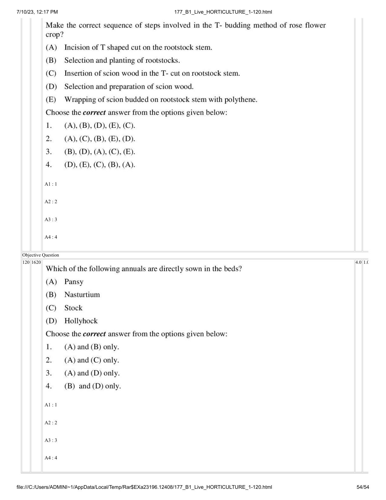 ICAR AIEEA PG 2023 HORTICULTURE Question Paper - Page 54