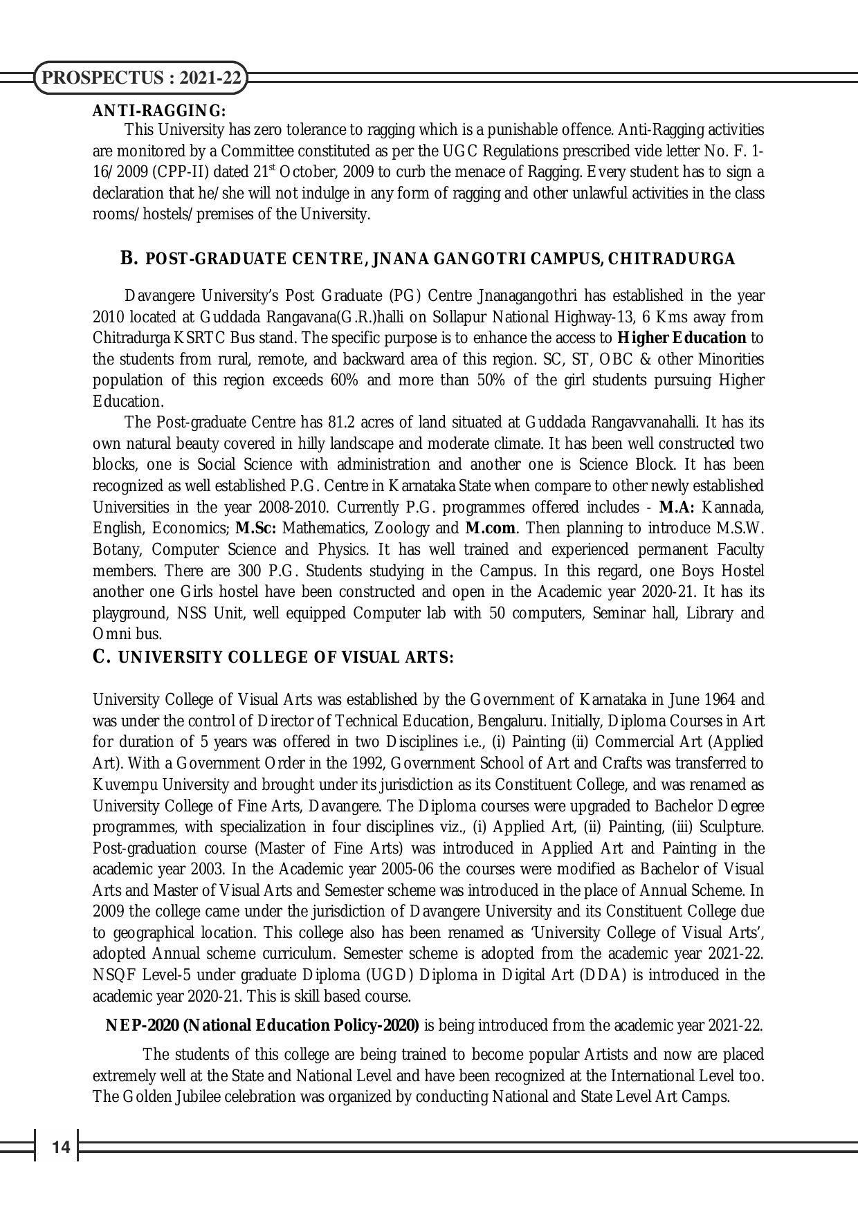 Davangere University, Davangere Admission Brochure 2021-22 - Page 16