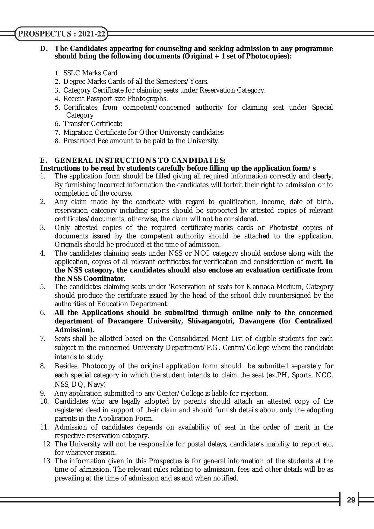 Davangere University, Davangere Admission Brochure 2021-22 - Page 31