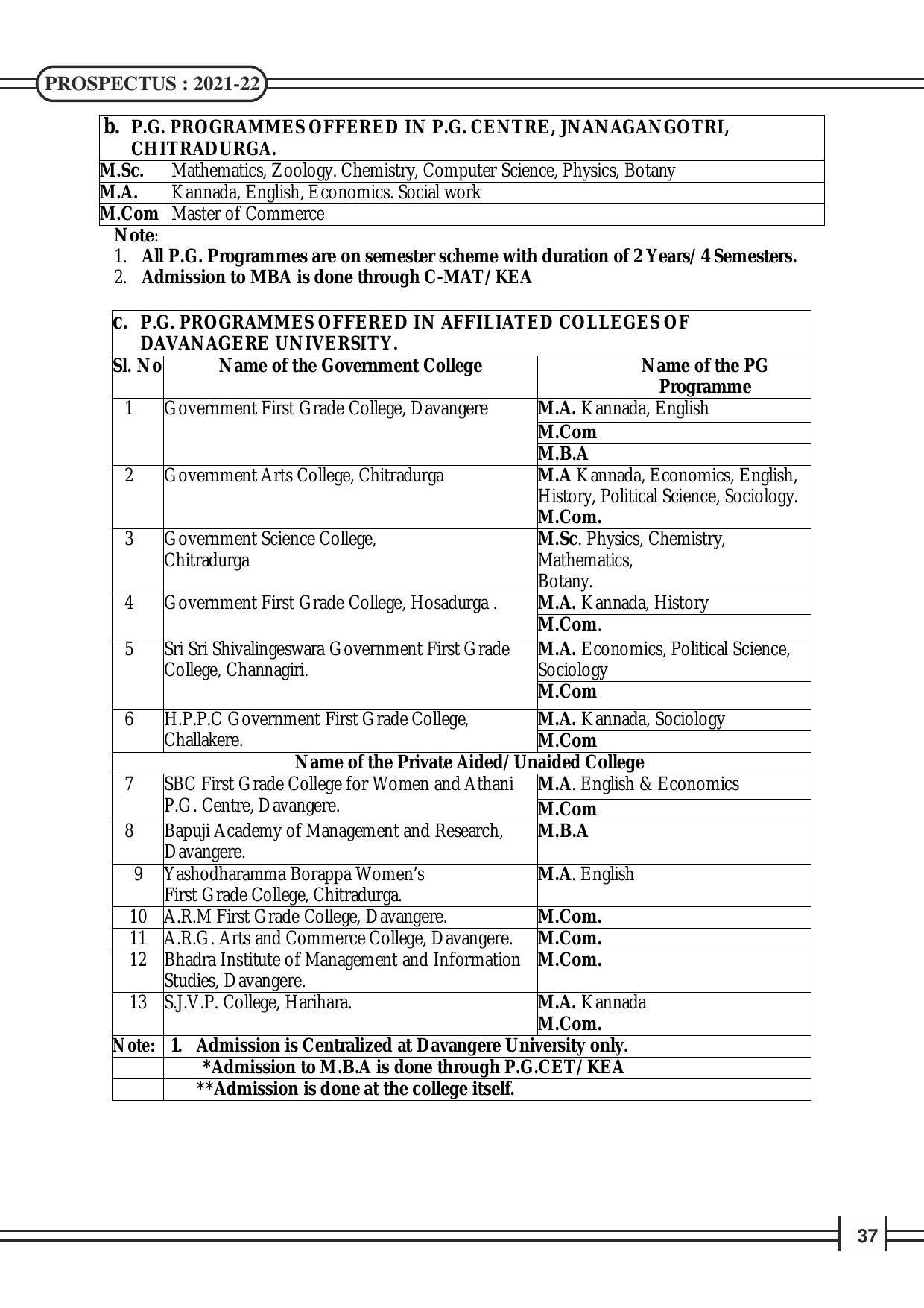 Davangere University, Davangere Admission Brochure 2021-22 - Page 39