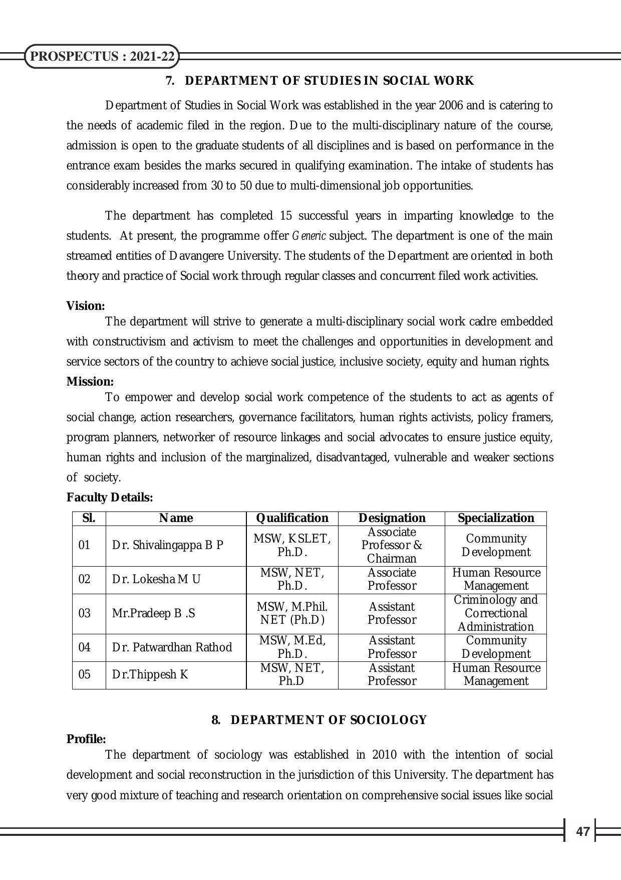 Davangere University, Davangere Admission Brochure 2021-22 - Page 49