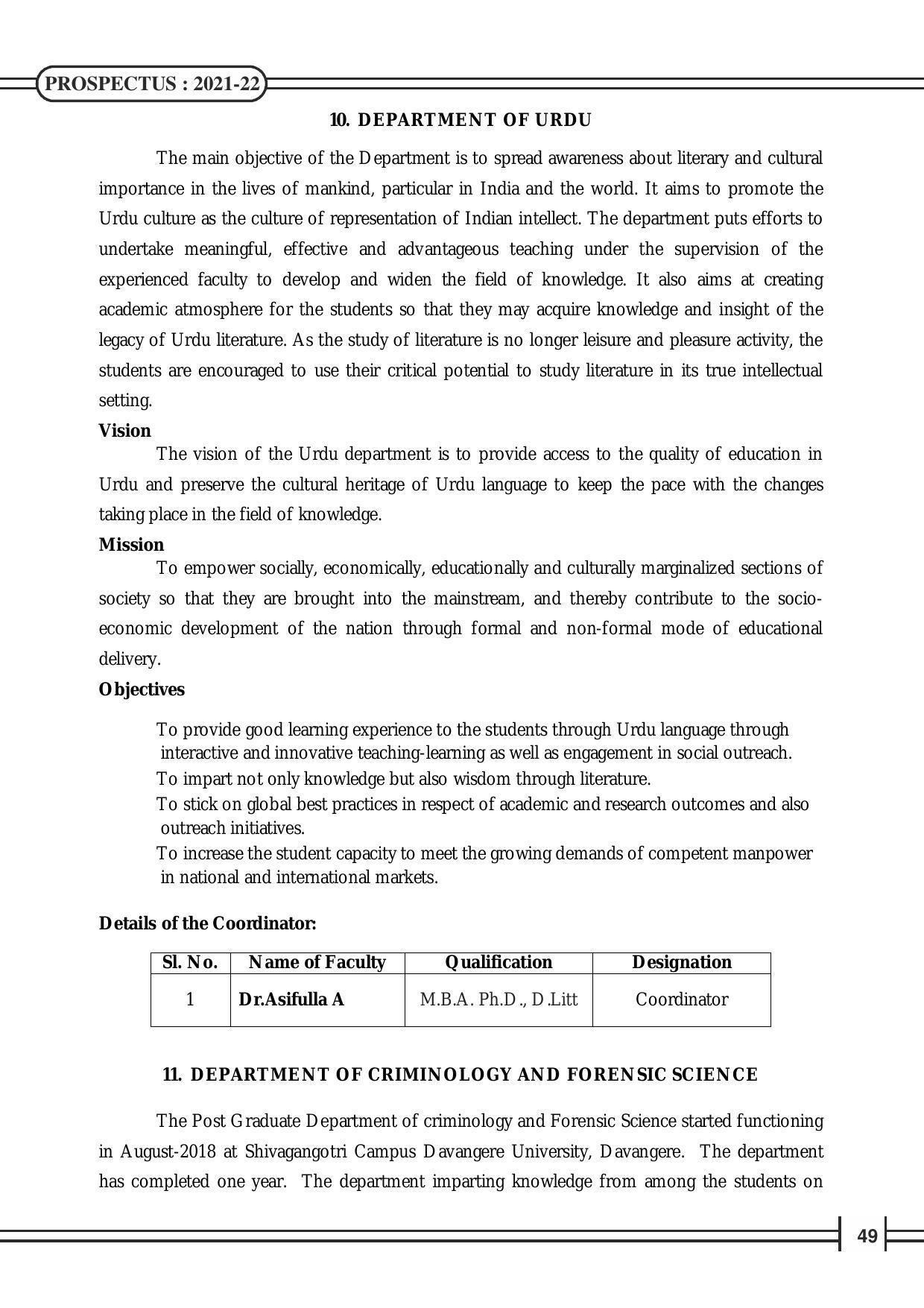 Davangere University, Davangere Admission Brochure 2021-22 - Page 51