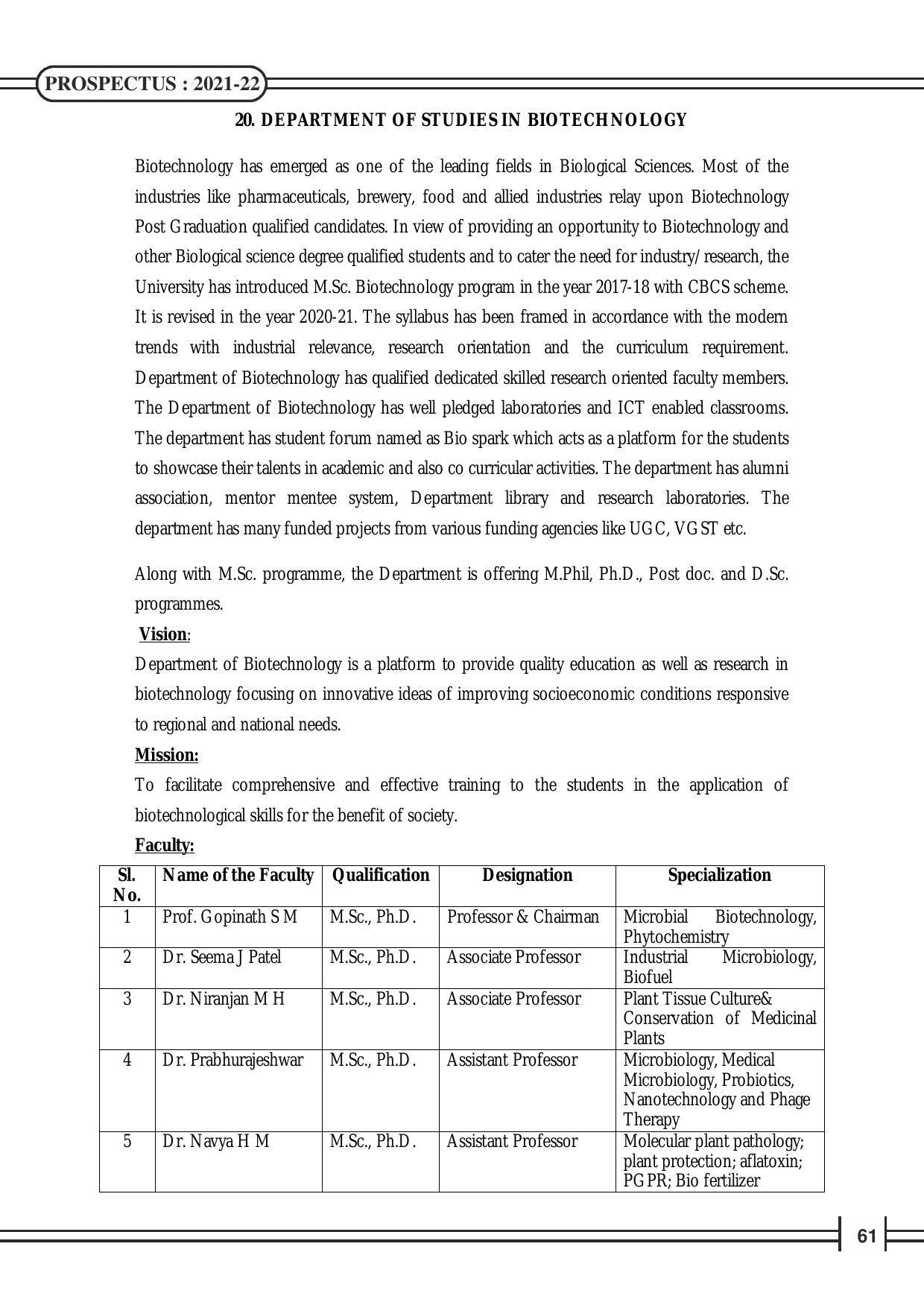 Davangere University, Davangere Admission Brochure 2021-22 - Page 63