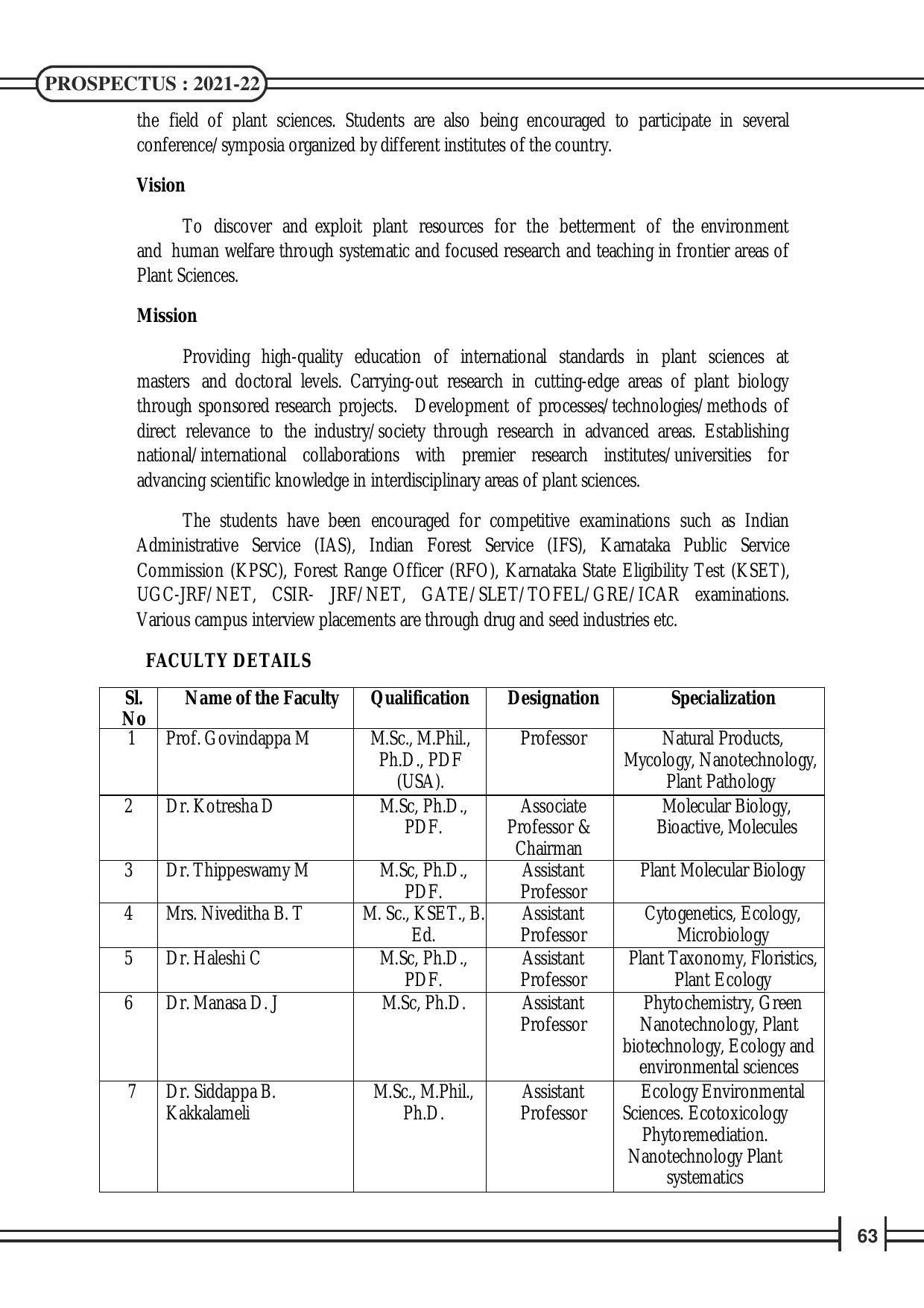 Davangere University, Davangere Admission Brochure 2021-22 - Page 65