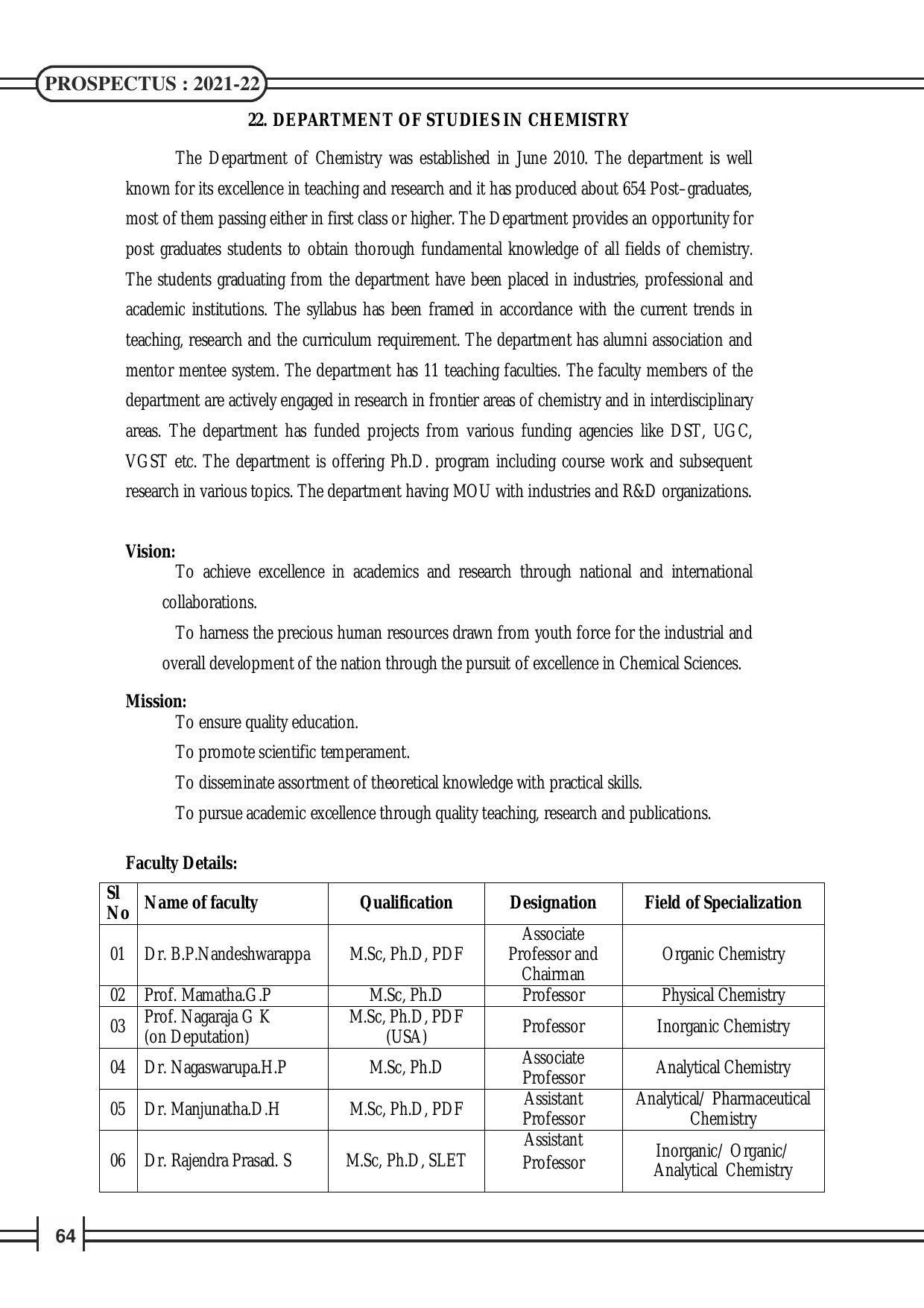 Davangere University, Davangere Admission Brochure 2021-22 - Page 66