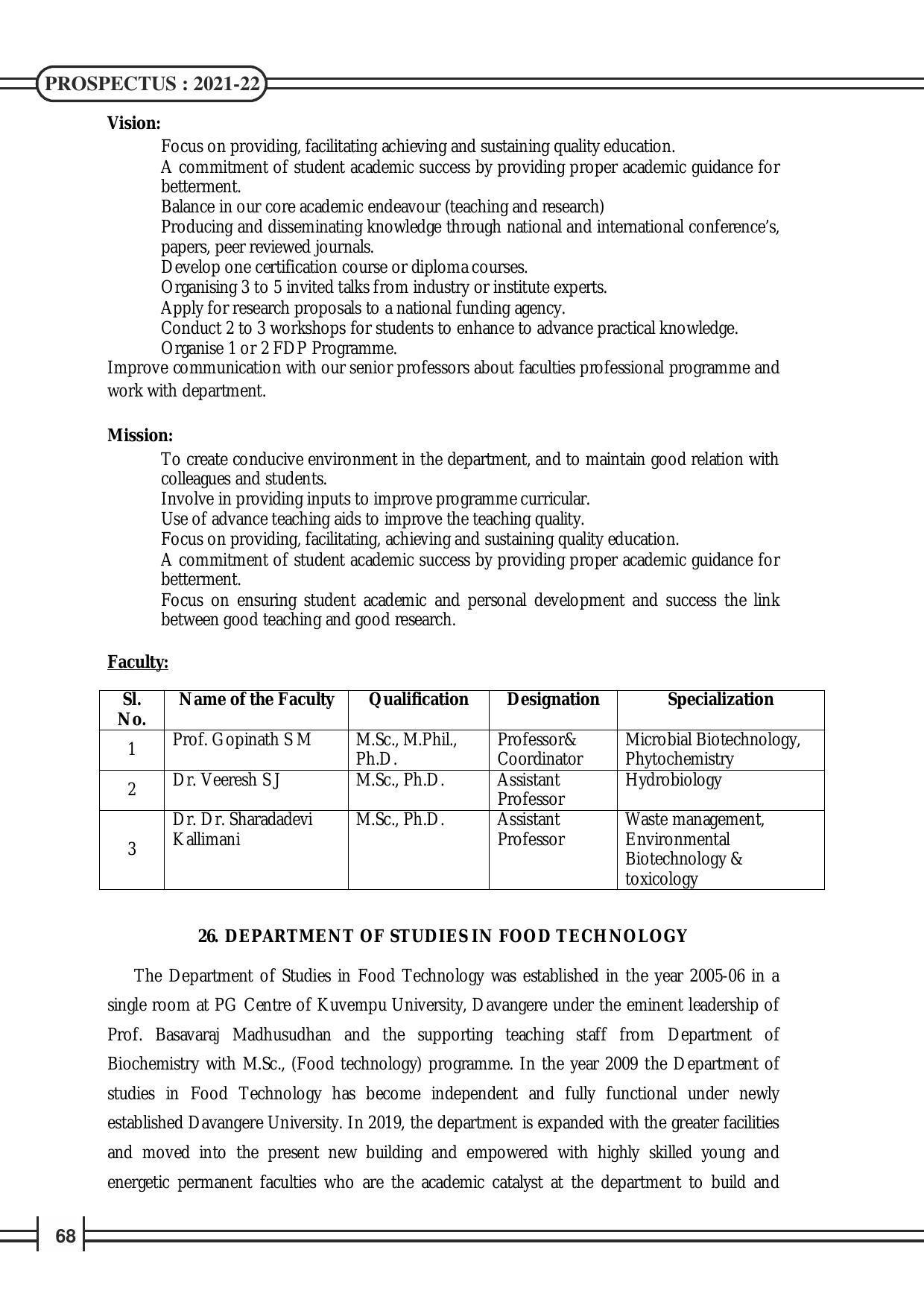 Davangere University, Davangere Admission Brochure 2021-22 - Page 70