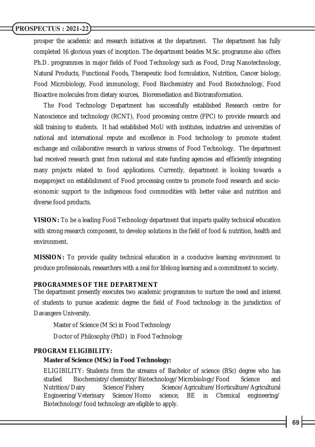 Davangere University, Davangere Admission Brochure 2021-22 - Page 71
