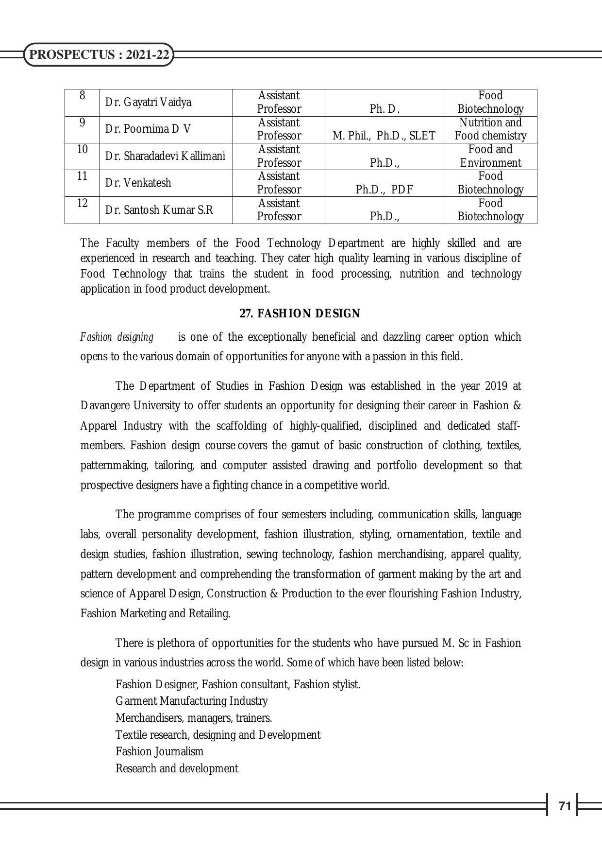 Davangere University, Davangere Admission Brochure 2021-22 - Page 73