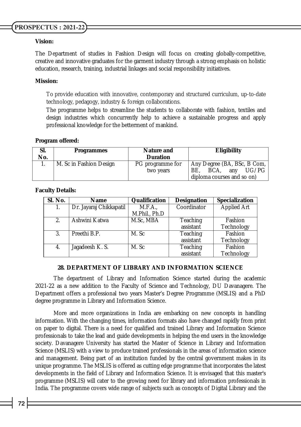 Davangere University, Davangere Admission Brochure 2021-22 - Page 74