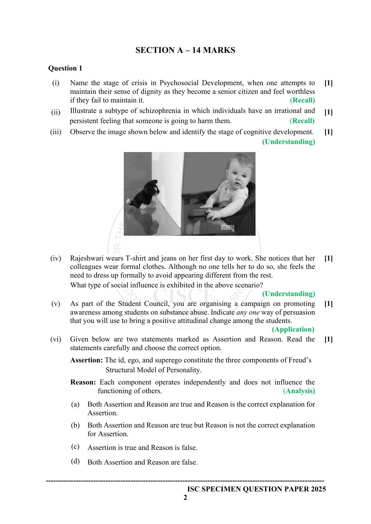 ISC Class 12 2025 PSYCHOLOGY (SQP & AK) Specimen Paper - Page 2