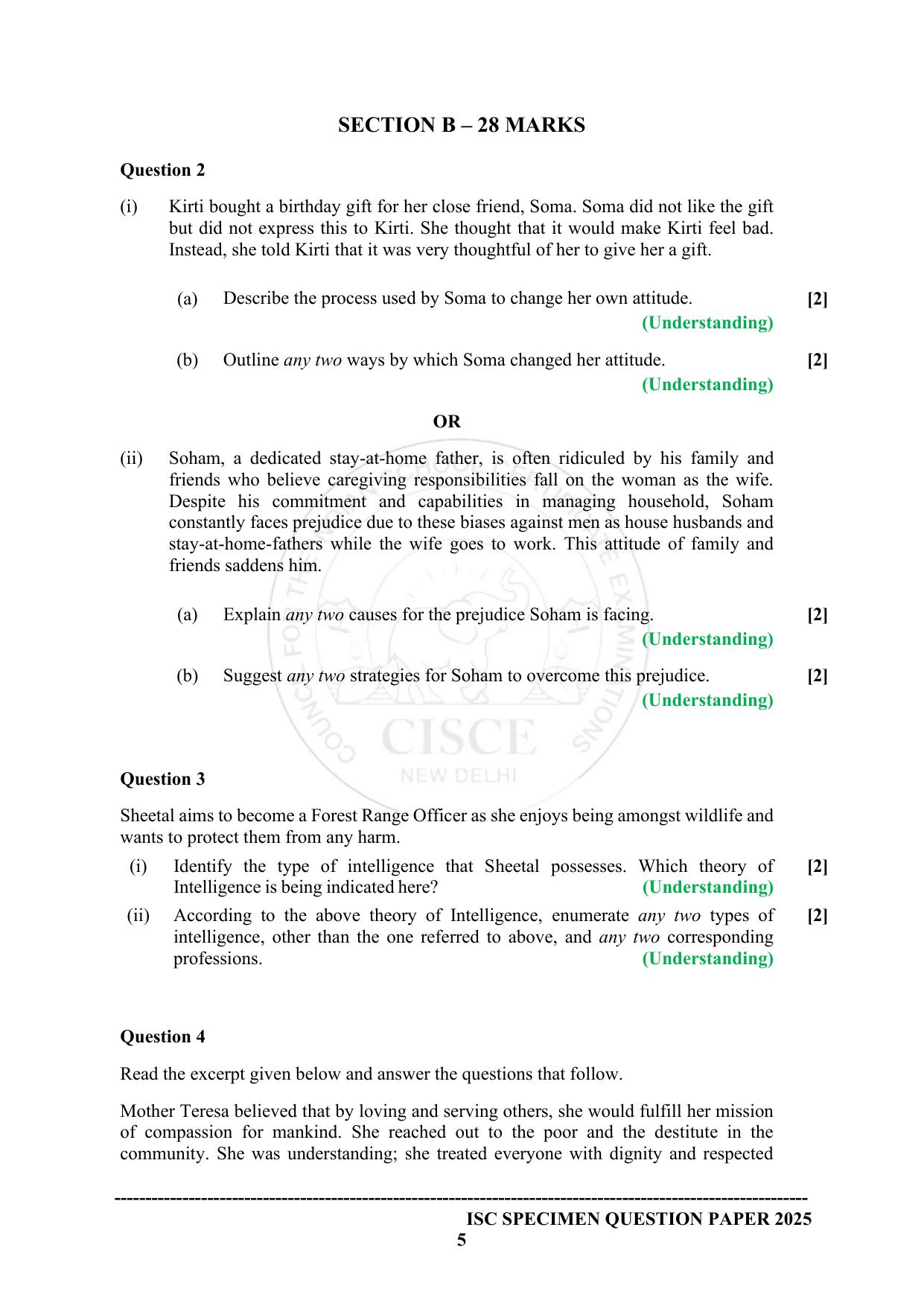 ISC Class 12 2025 PSYCHOLOGY (SQP & AK) Specimen Paper - Page 5