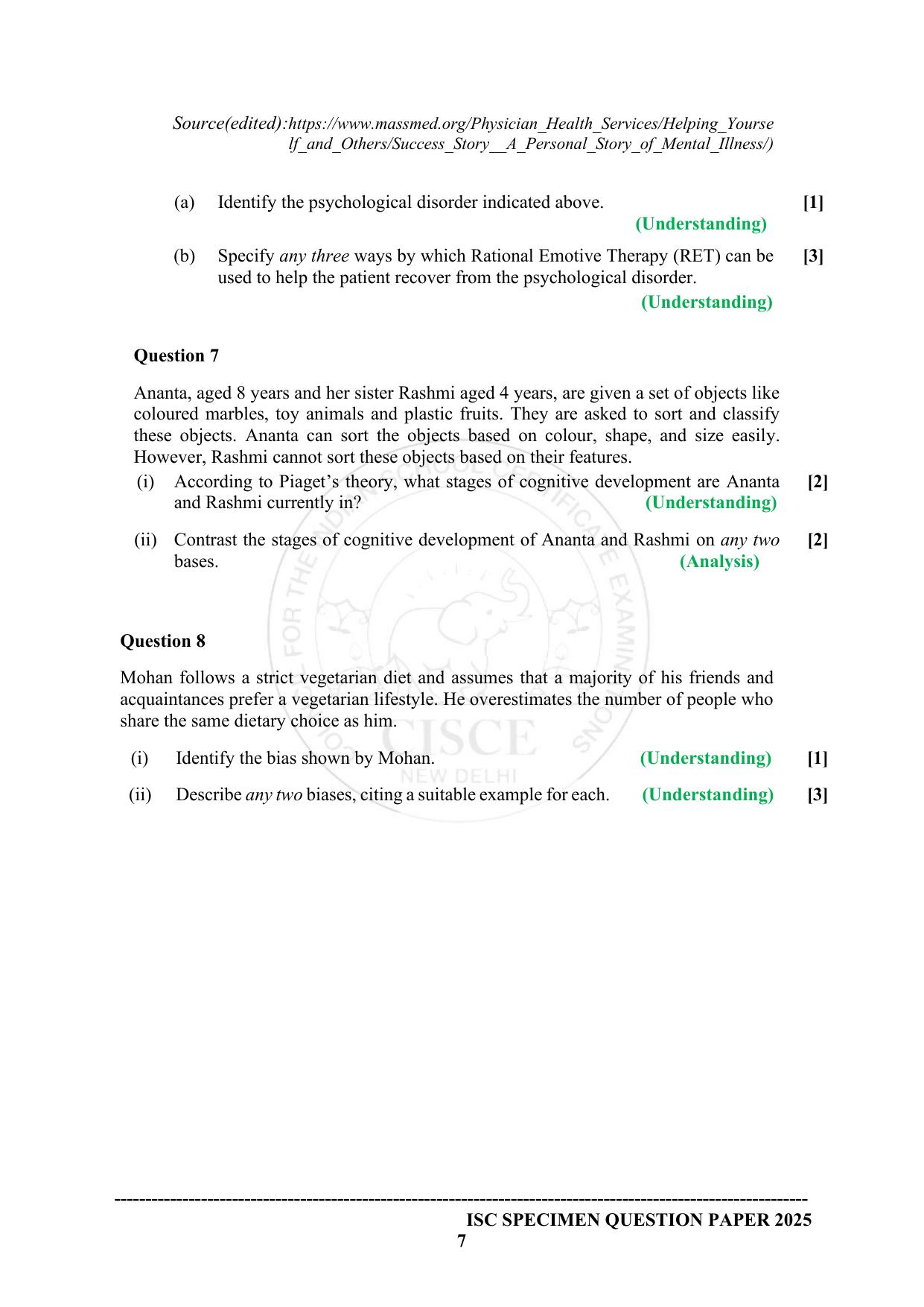 ISC Class 12 2025 PSYCHOLOGY (SQP & AK) Specimen Paper - Page 7