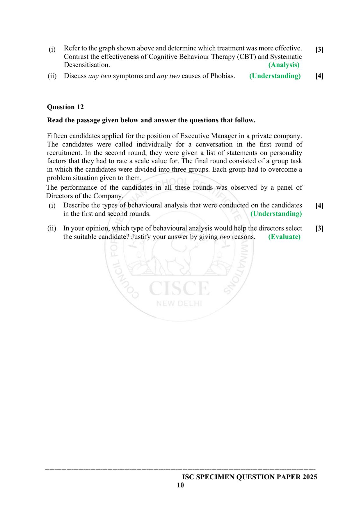 ISC Class 12 2025 PSYCHOLOGY (SQP & AK) Specimen Paper - Page 10