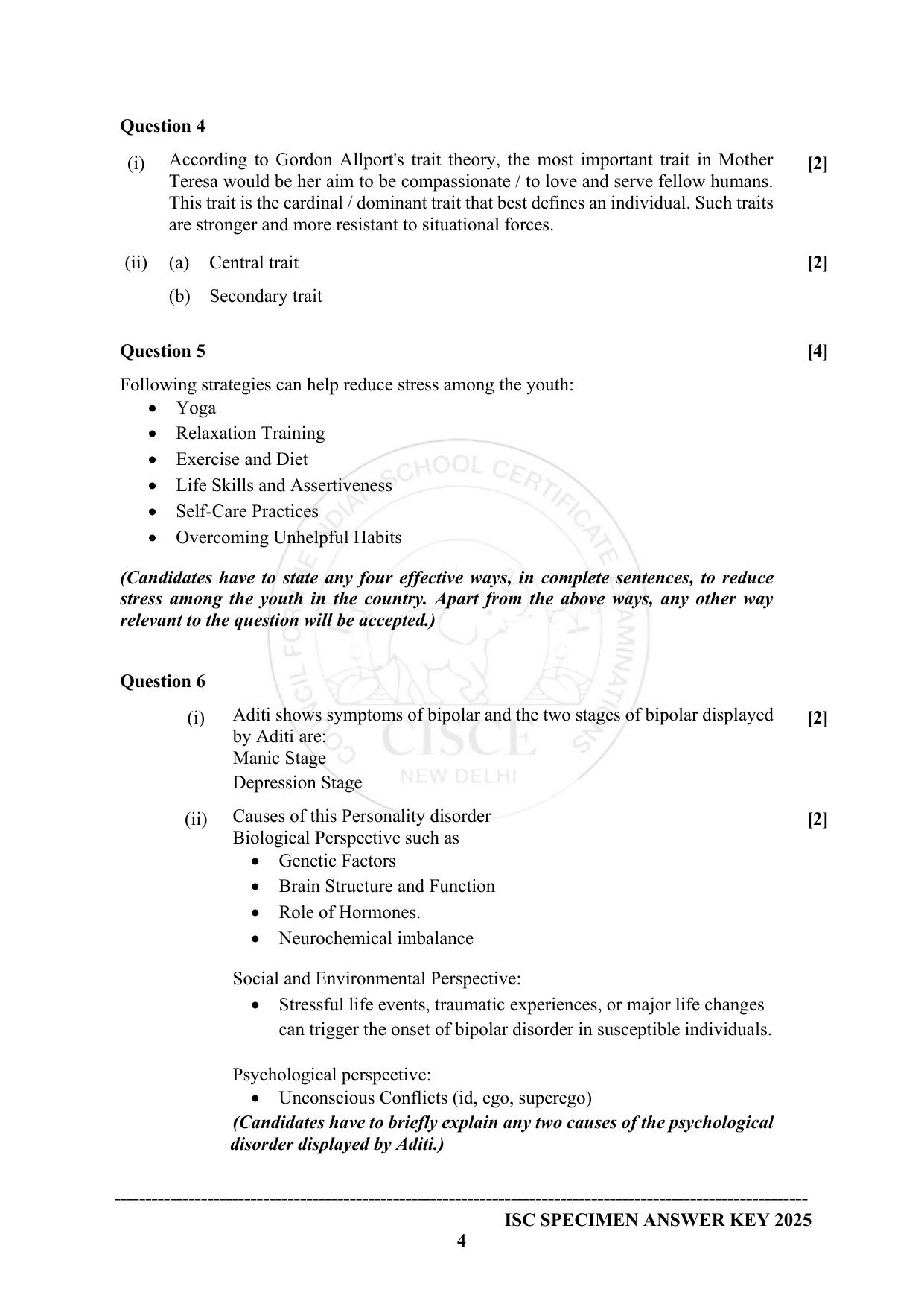 ISC Class 12 2025 PSYCHOLOGY (SQP & AK) Specimen Paper - Page 14